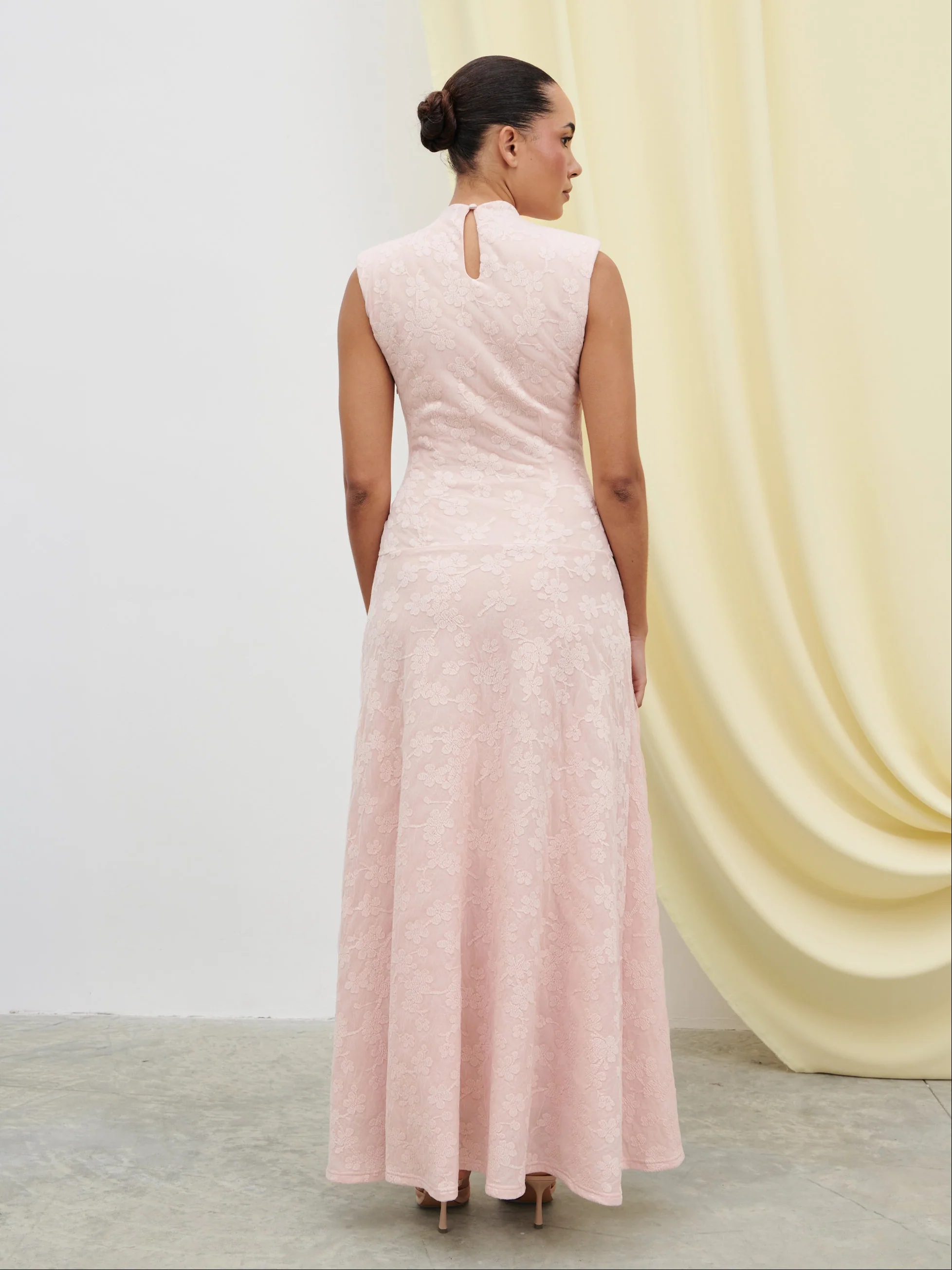 Tyra Drop Hem Floral Maxi Dress - Pastel Pink - Image 6