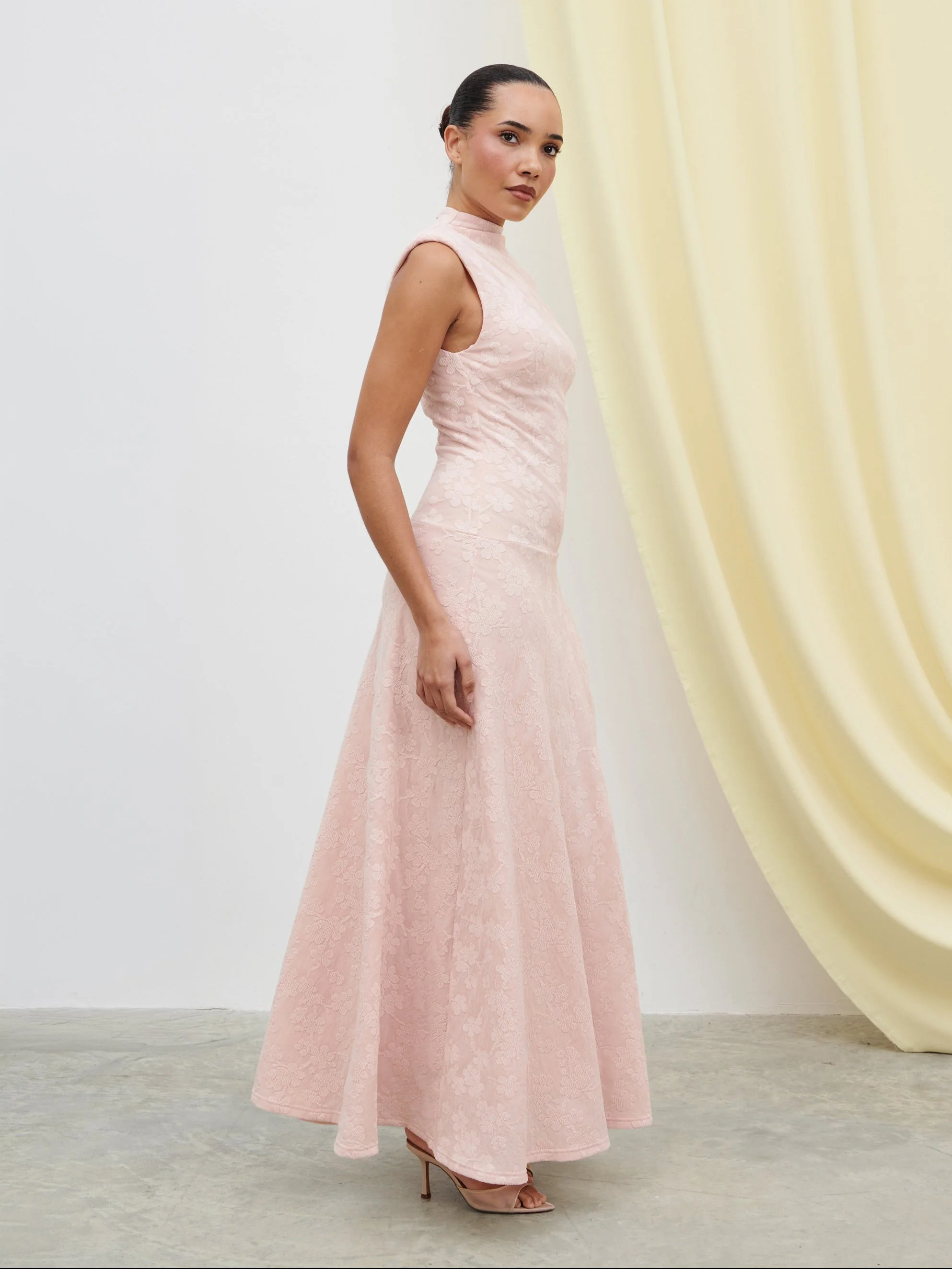 Tyra Drop Hem Floral Maxi Dress - Pastel Pink - Image 7