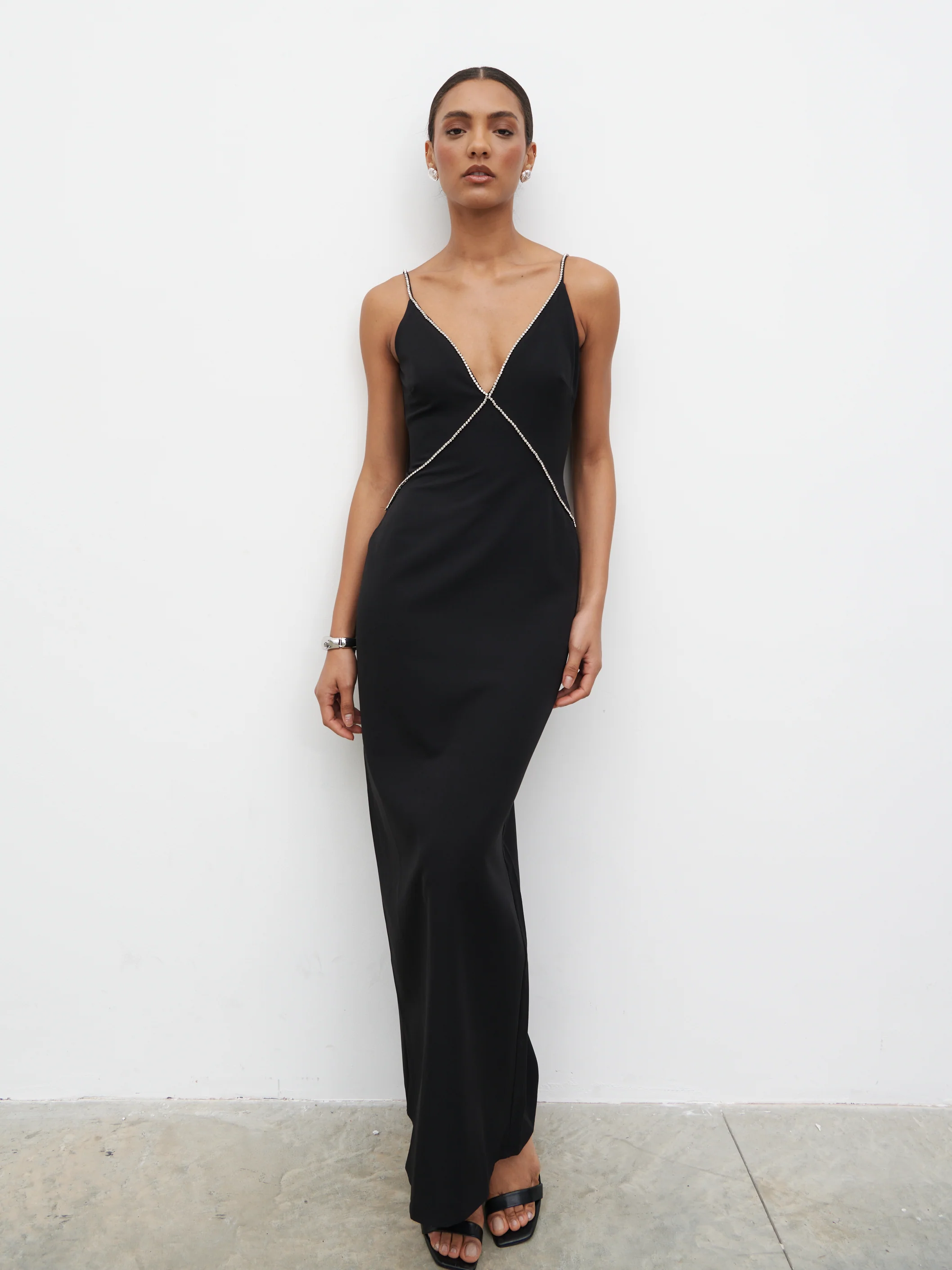 Val Plunge Embellished Maxi Dress - Black - Image 3