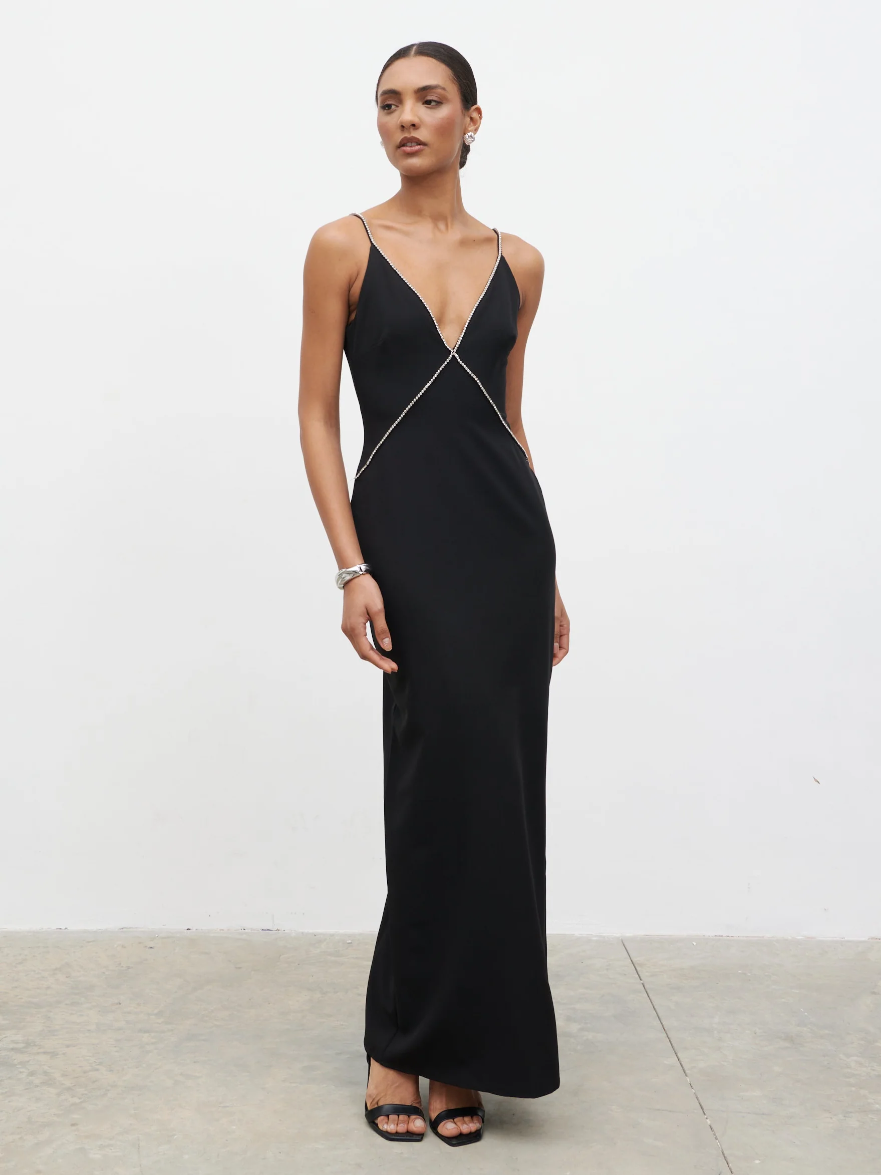 Val Plunge Embellished Maxi Dress - Black - Image 6
