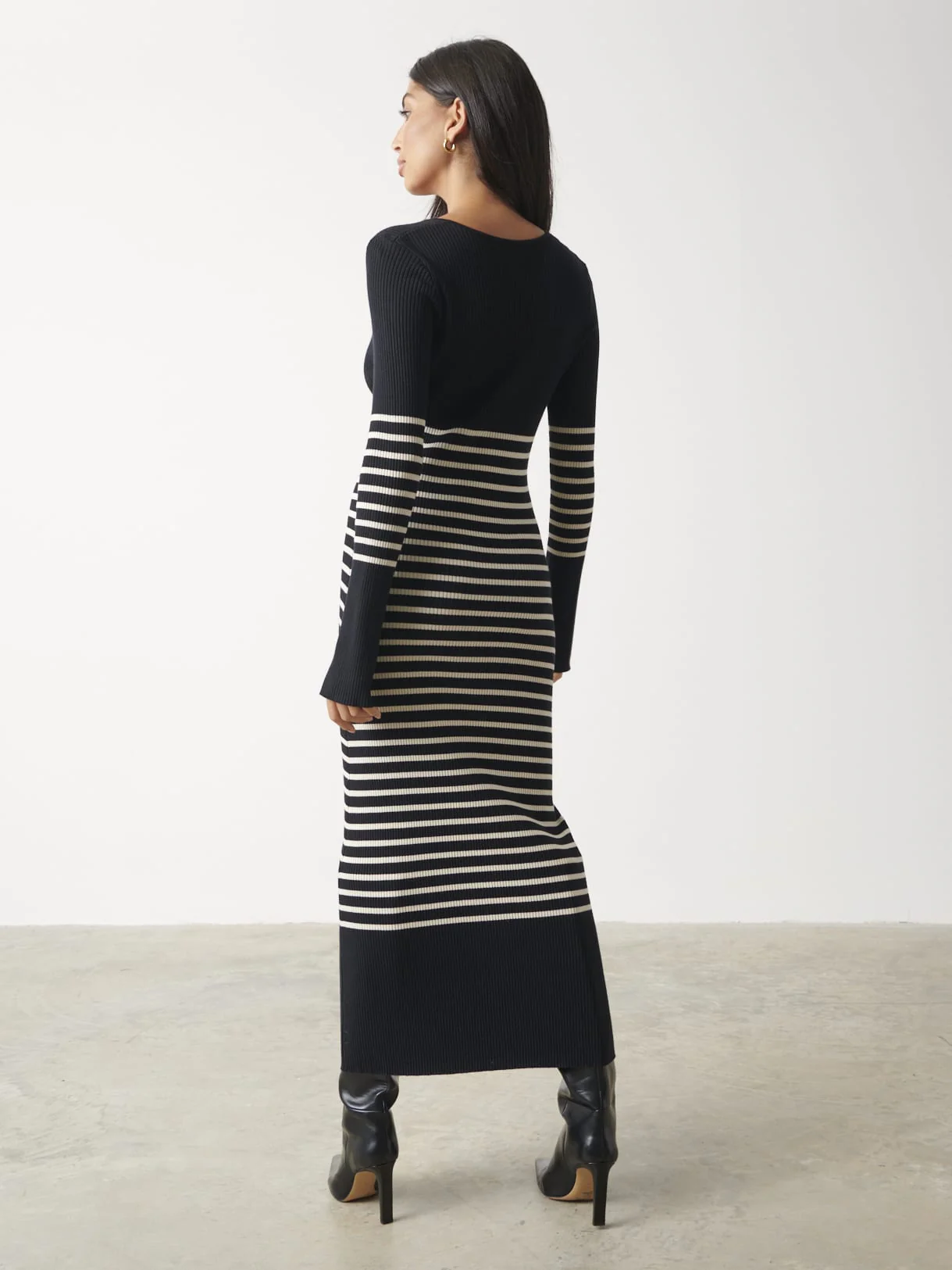 Vanessa Stripped Knit Dress - Black and White Stripe - Image 3