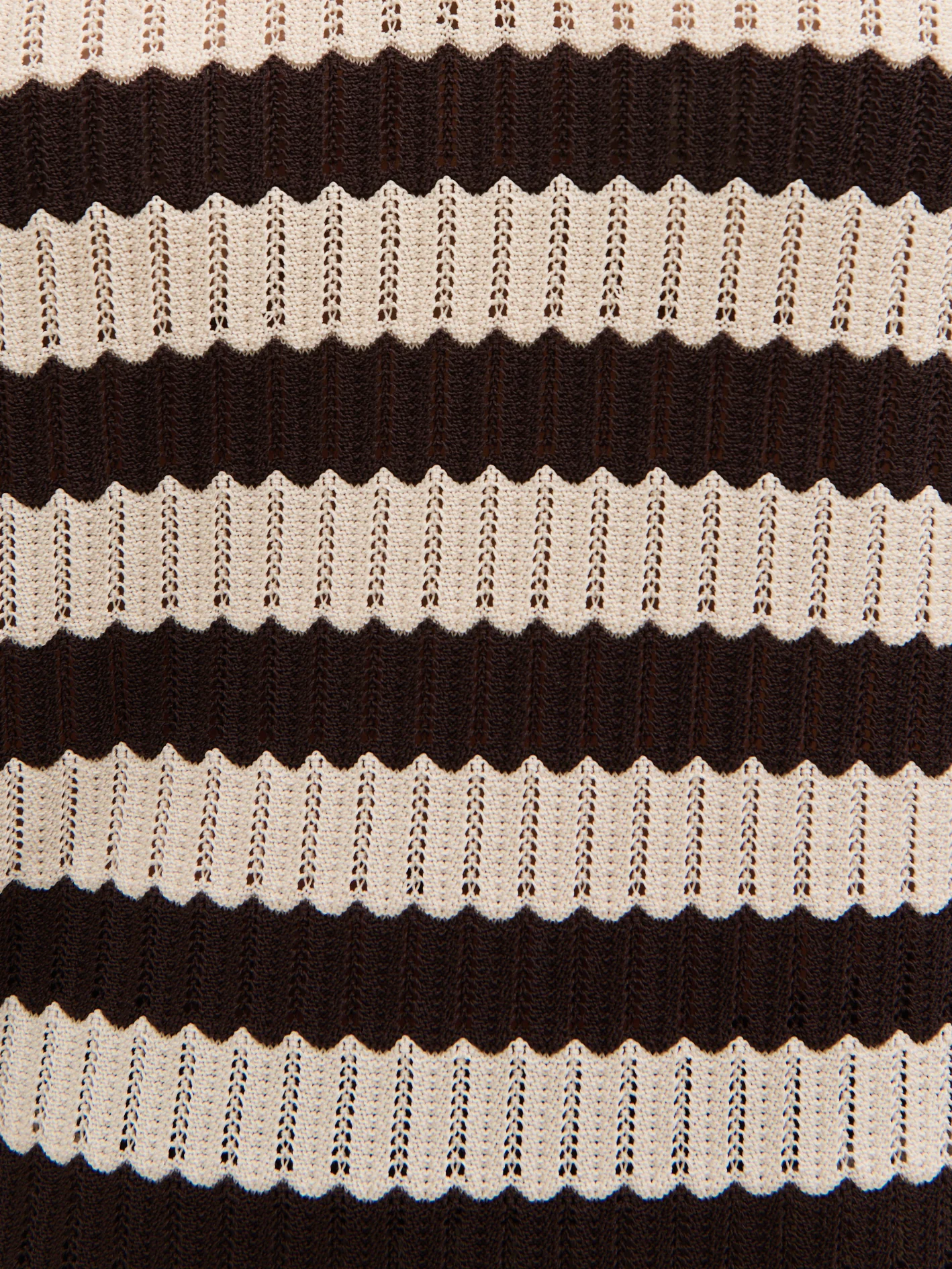 Venezia Stripe Knit Polo Top - Brown and Cream - Image 6