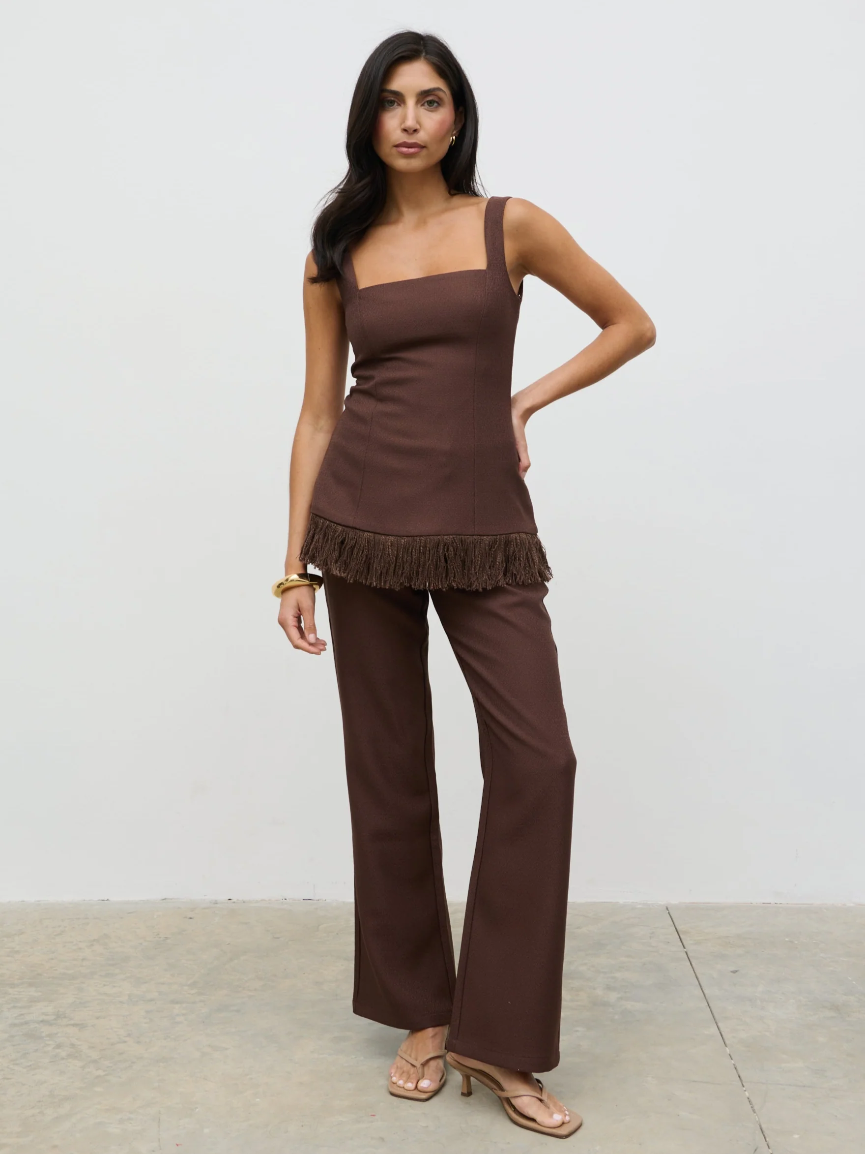Verona Tweed Straight Leg Trousers - Brown - Image 4