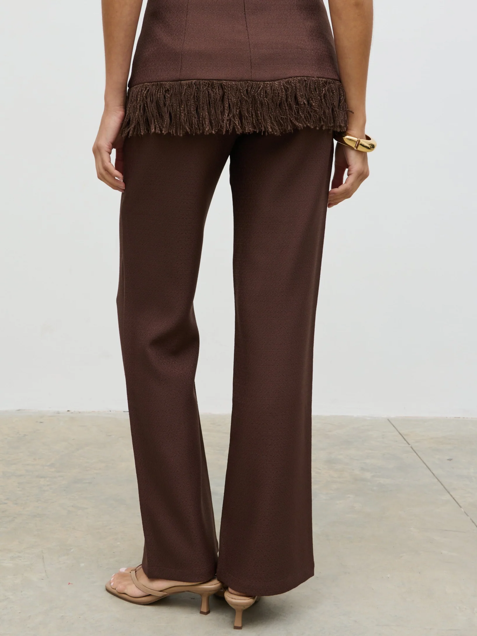 Verona Tweed Straight Leg Trousers - Brown - Image 6