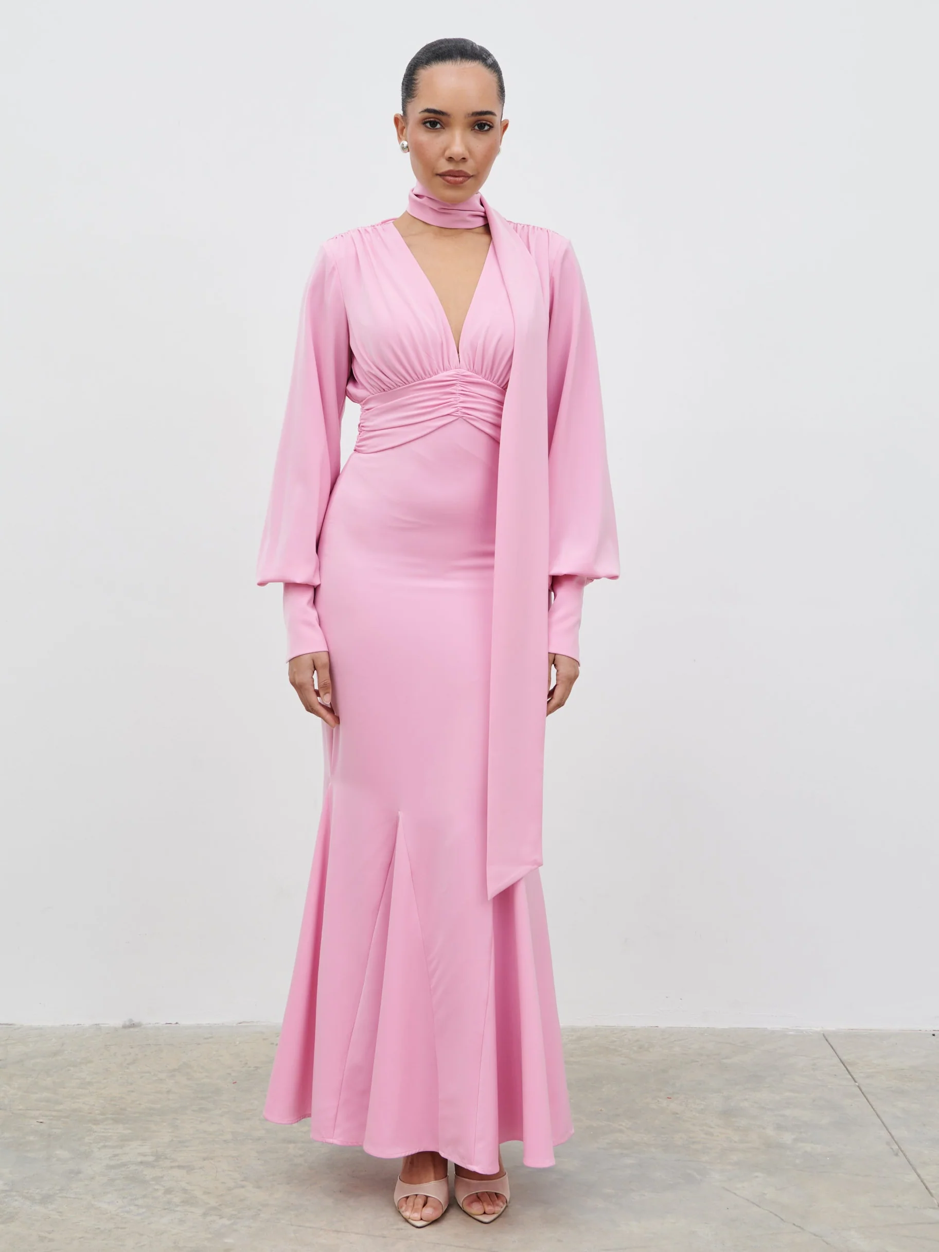 Victoria Long Sleeve Maxi Dress - Peony Pink - Image 2