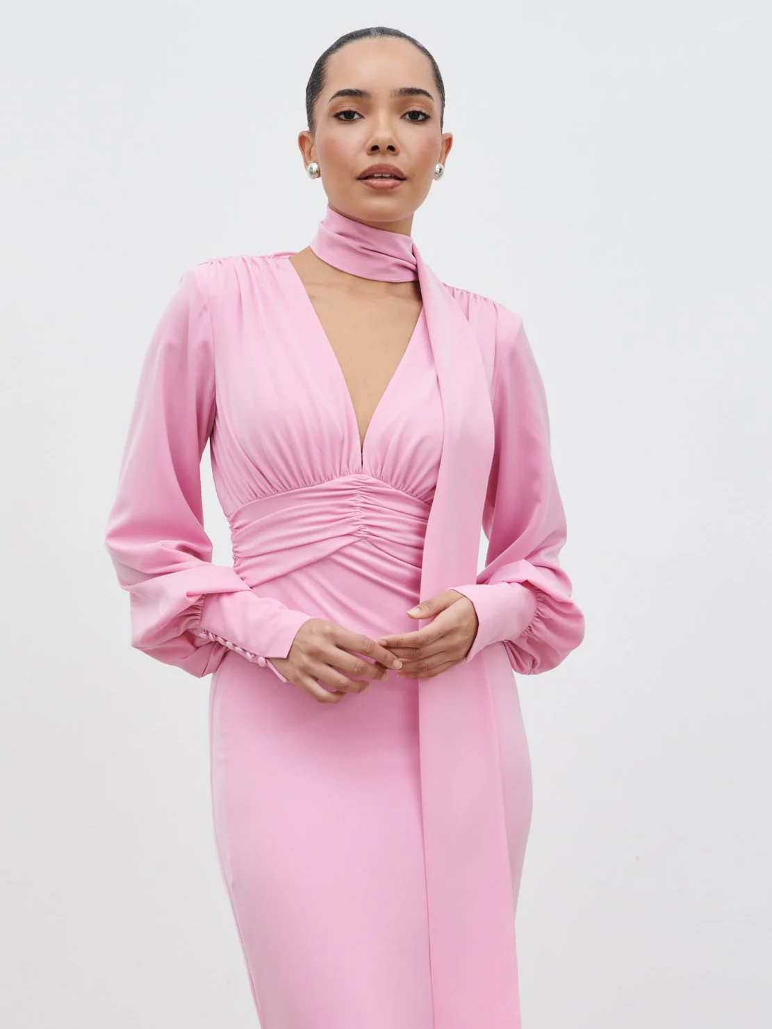 Victoria Long Sleeve Maxi Dress - Peony Pink - Image 3
