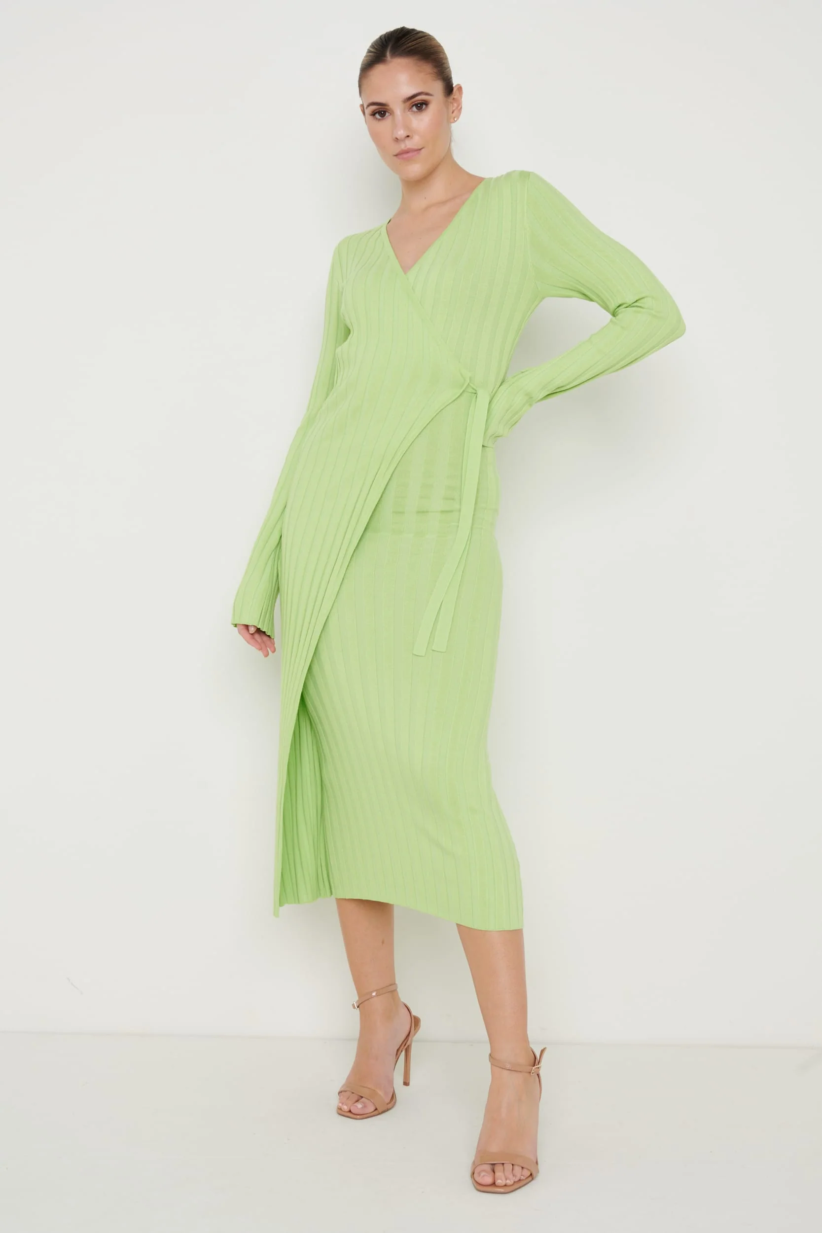 Vinnie Wrap Tie Midaxi Dress - Apple Green - Image 2