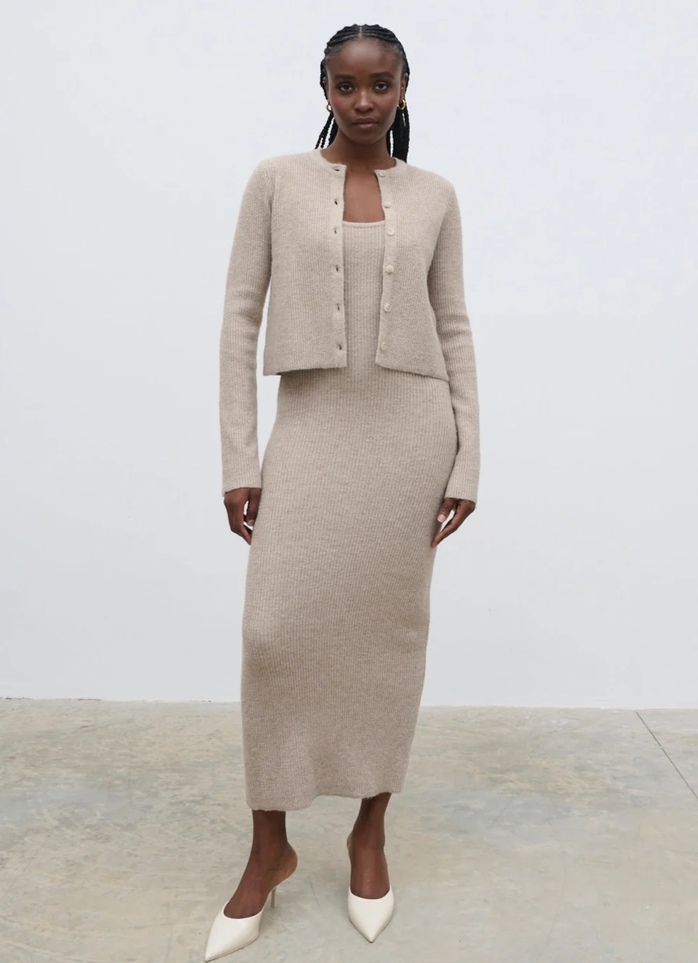 Winnie Slim Fit Knit Cardigan - Beige - Image 2