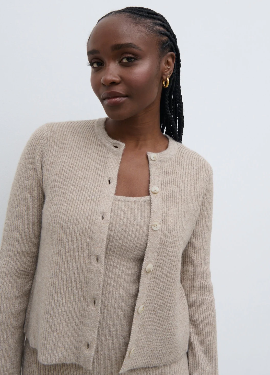 Winnie Slim Fit Knit Cardigan - Beige - Image 3