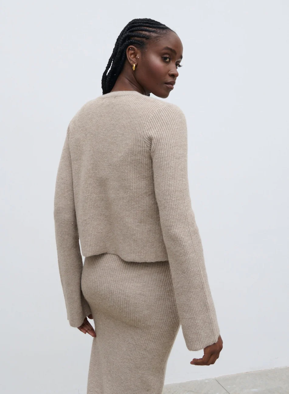 Winnie Slim Fit Knit Cardigan - Beige - Image 4