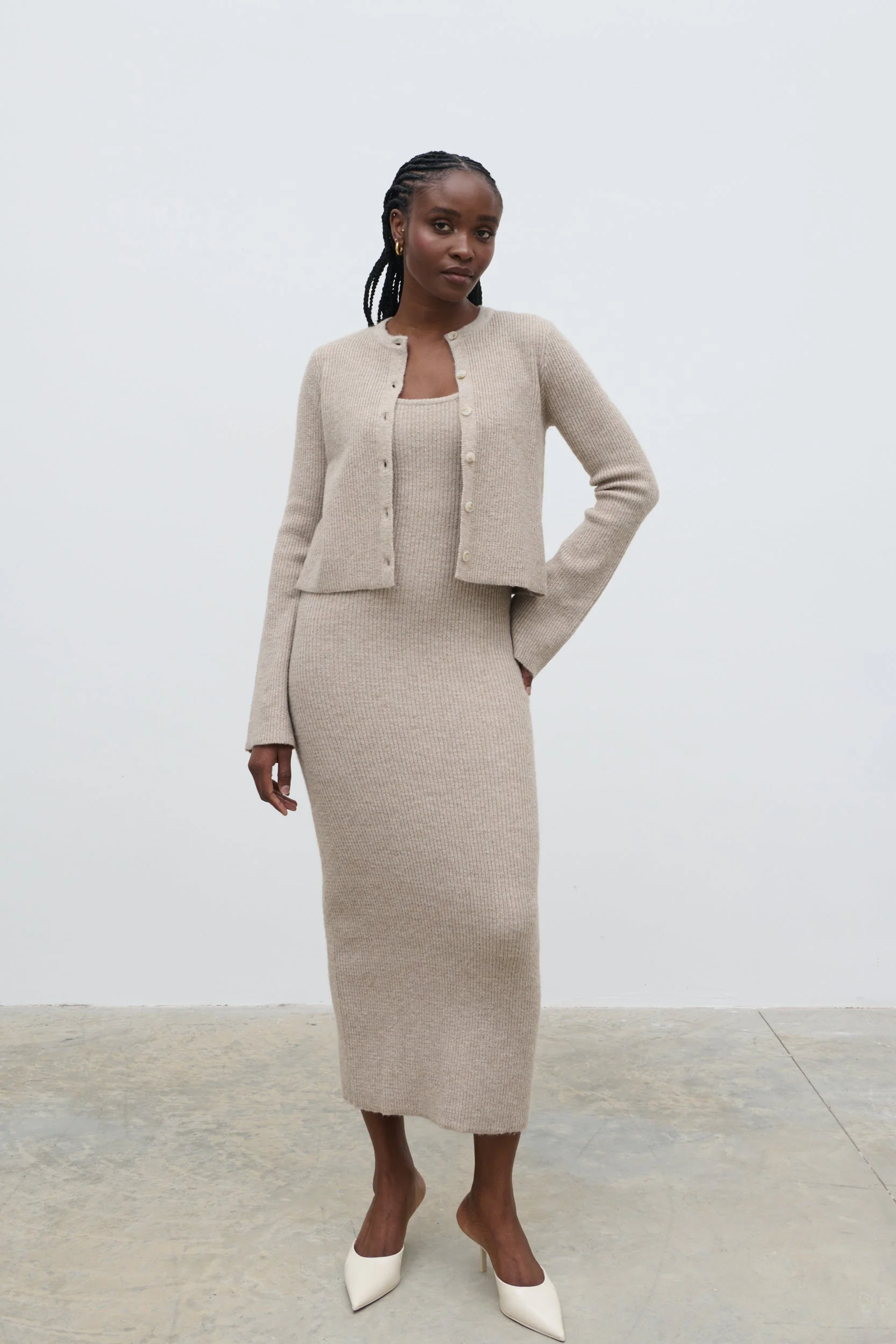 Winnie Slim Fit Knit Cardigan - Beige - Image 5