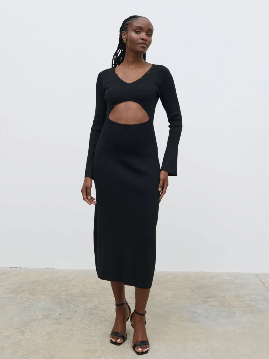 Zahra Cut Out Knit Midaxi Dress - Black - Image 4