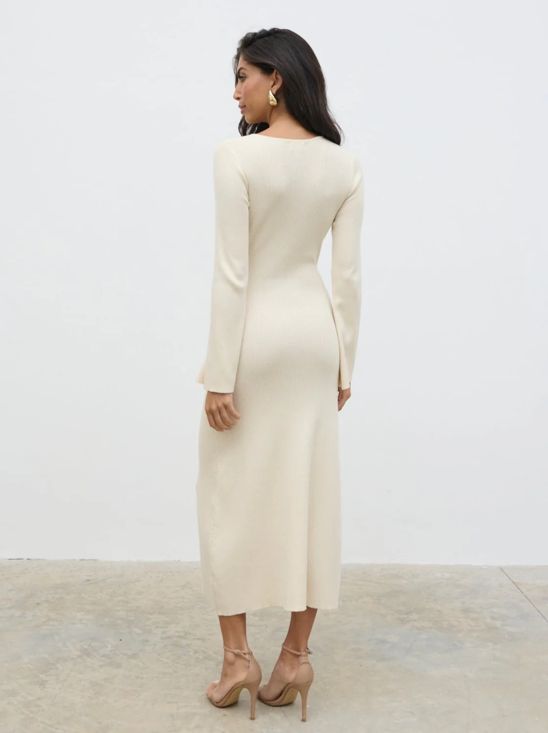 Zahra Cut Out Knit Midaxi Dress - Cream - Image 3