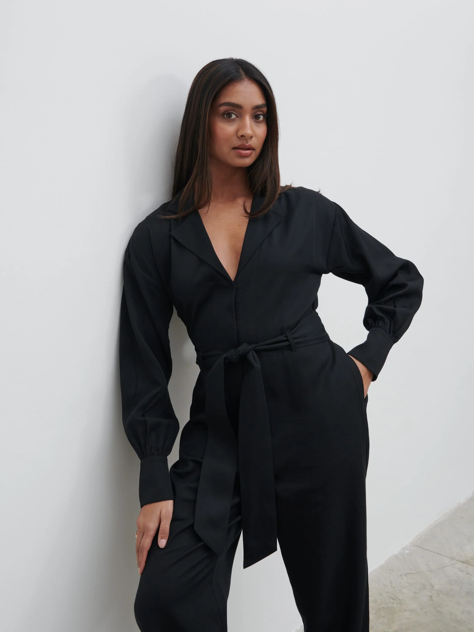 Zara Belted Jumpsuit - Black - Image 3
