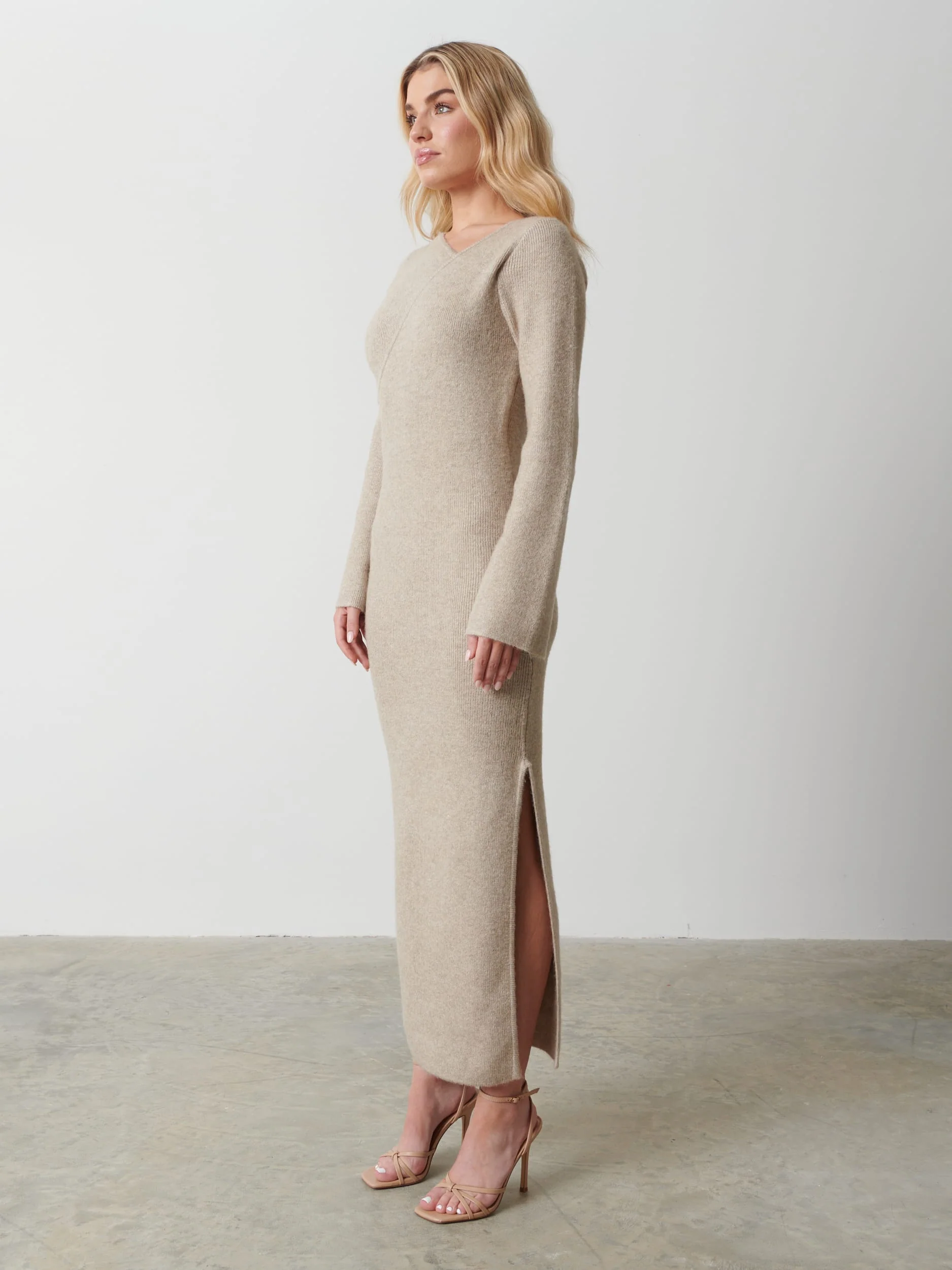 Zariah Space Dye Midaxi Dress - Beige - Image 4