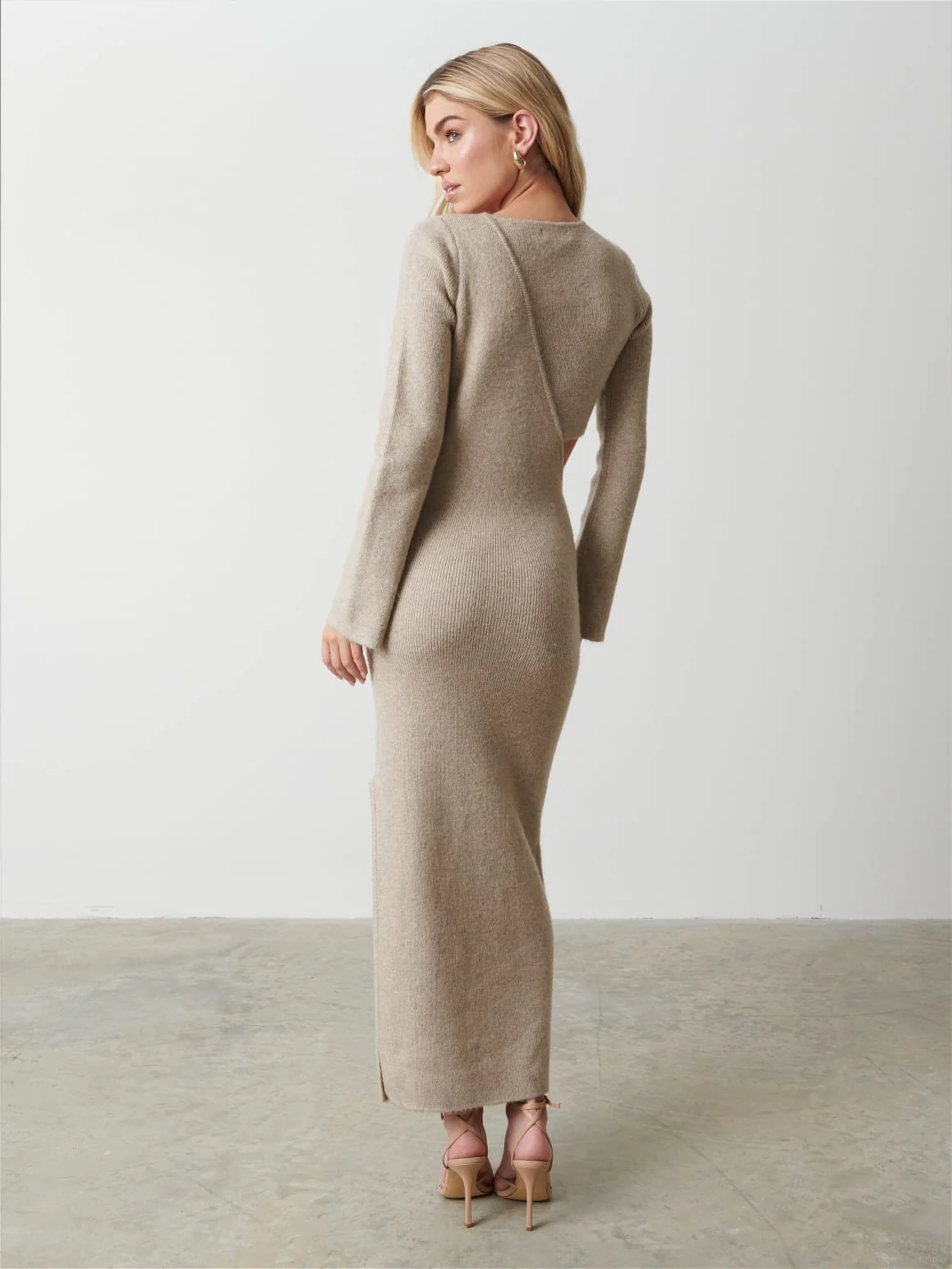 Zariah Space Dye Midaxi Dress - Beige - Image 5