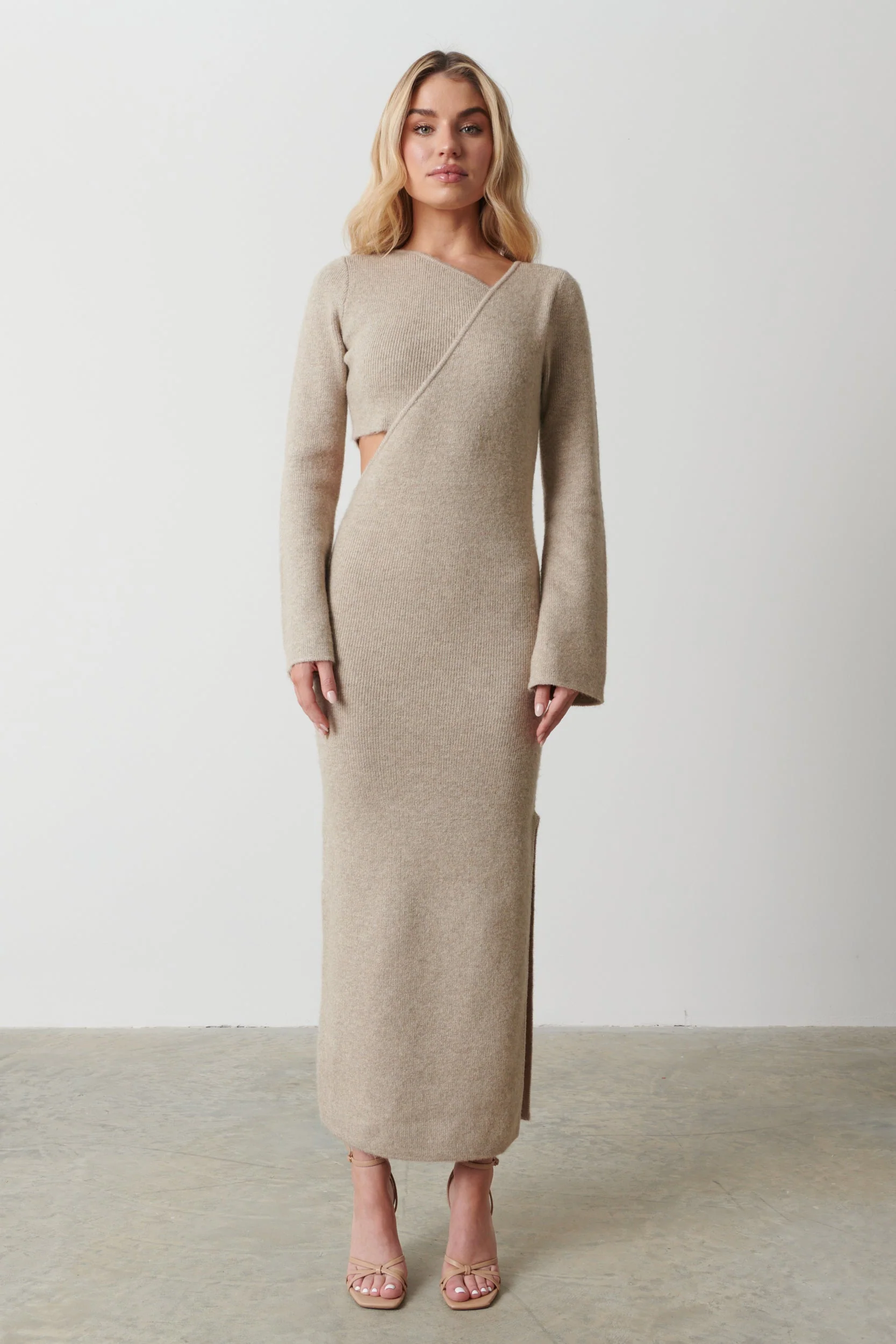 Zariah Space Dye Midaxi Dress - Beige - Image 6