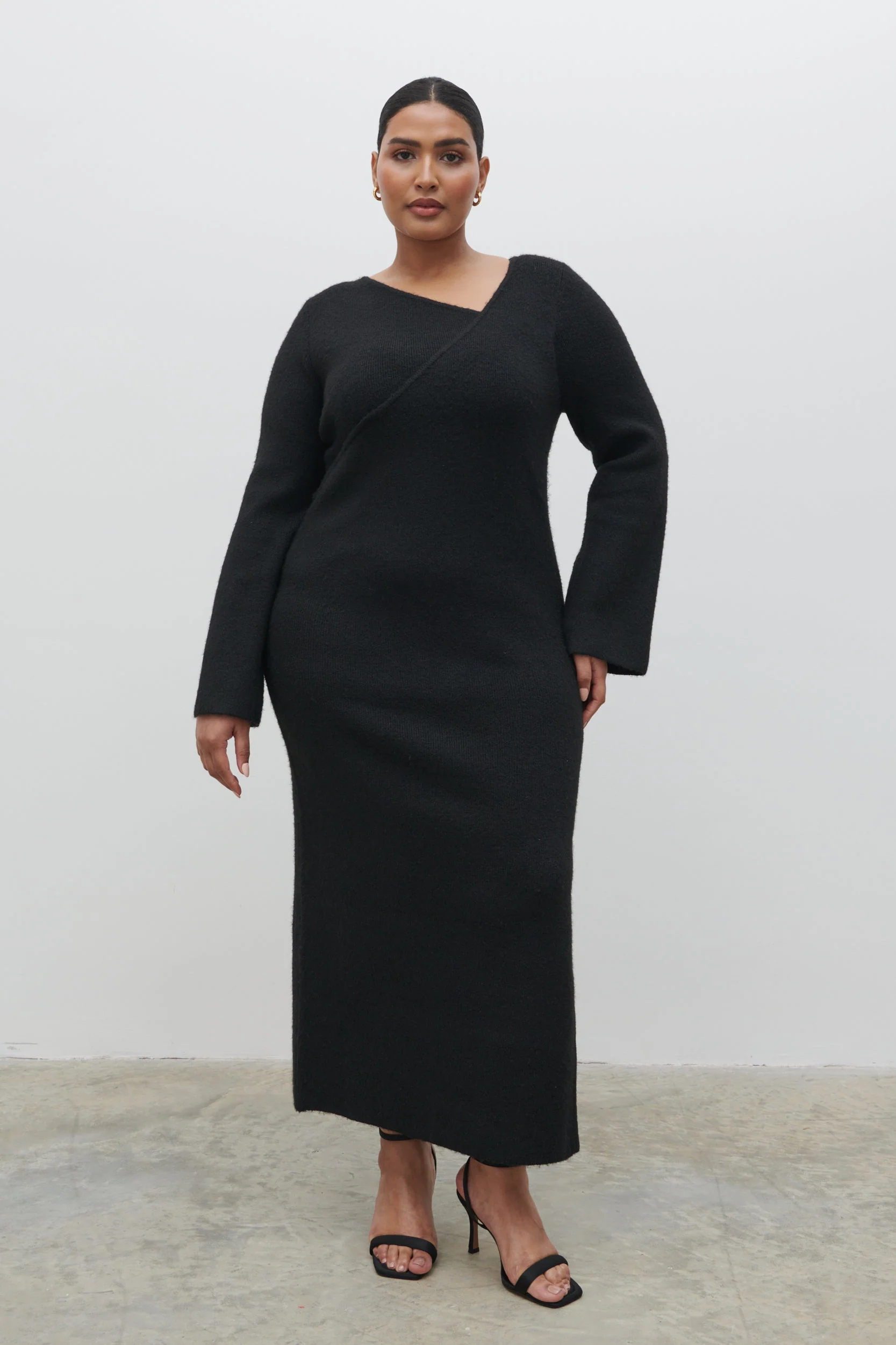 Zariah Space Dye Midaxi Dress Curve - Black - Image 3