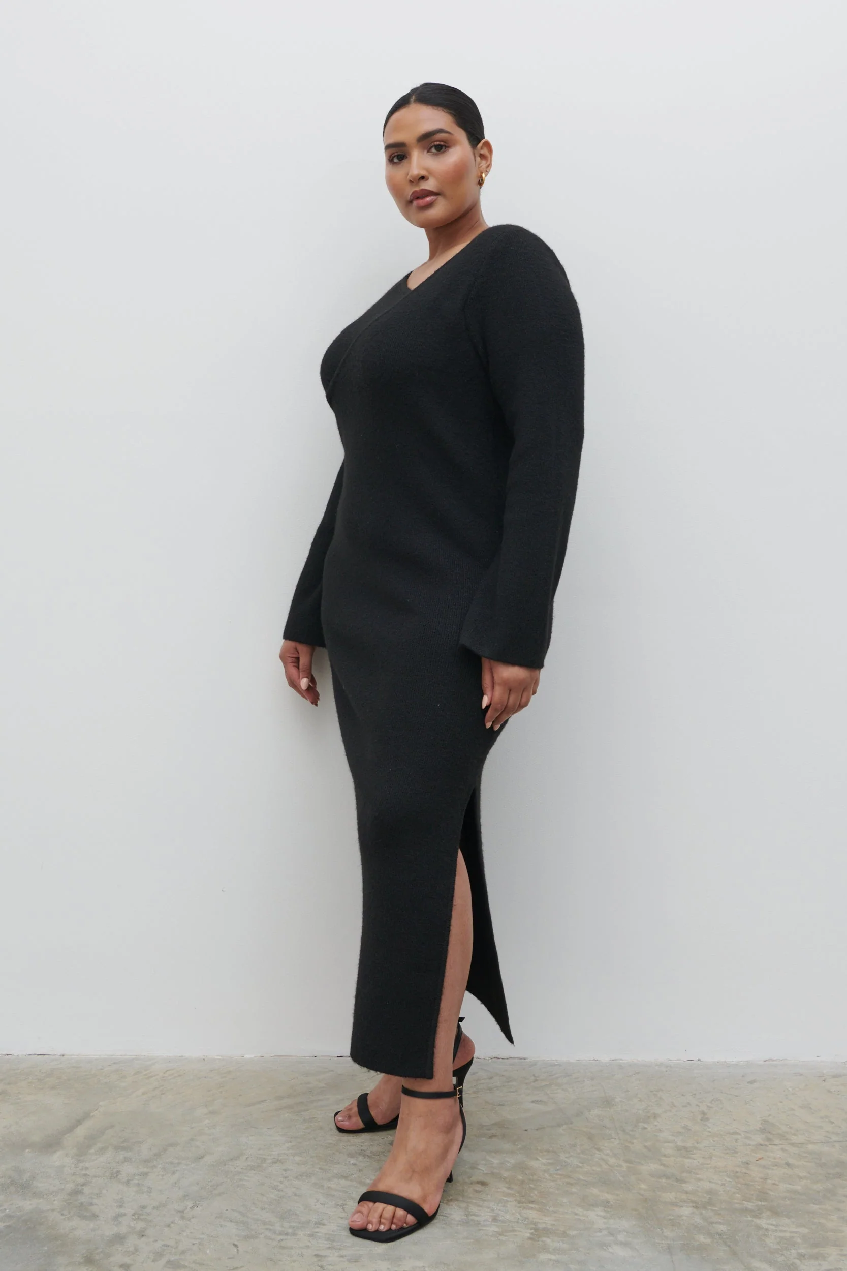 Zariah Space Dye Midaxi Dress Curve - Black - Image 4
