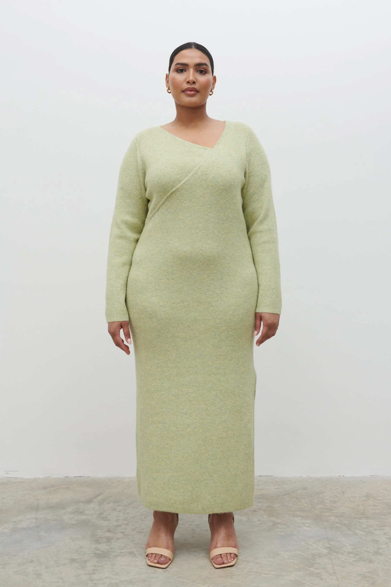 Zariah Space Dye Midaxi Dress Curve - Pistachio - Image 4