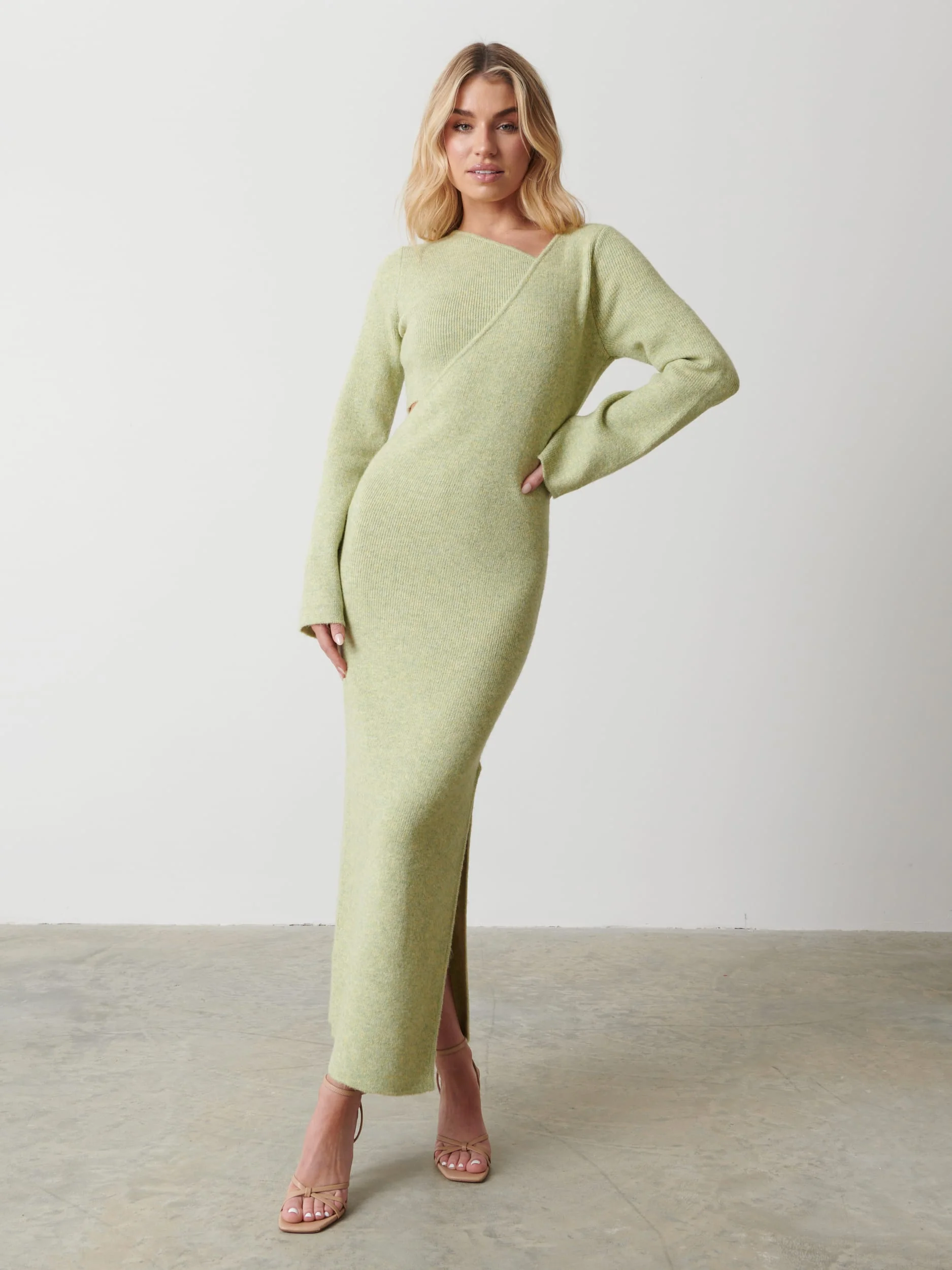 Zariah Space Dye Midaxi Dress - Pistachio - Image 3