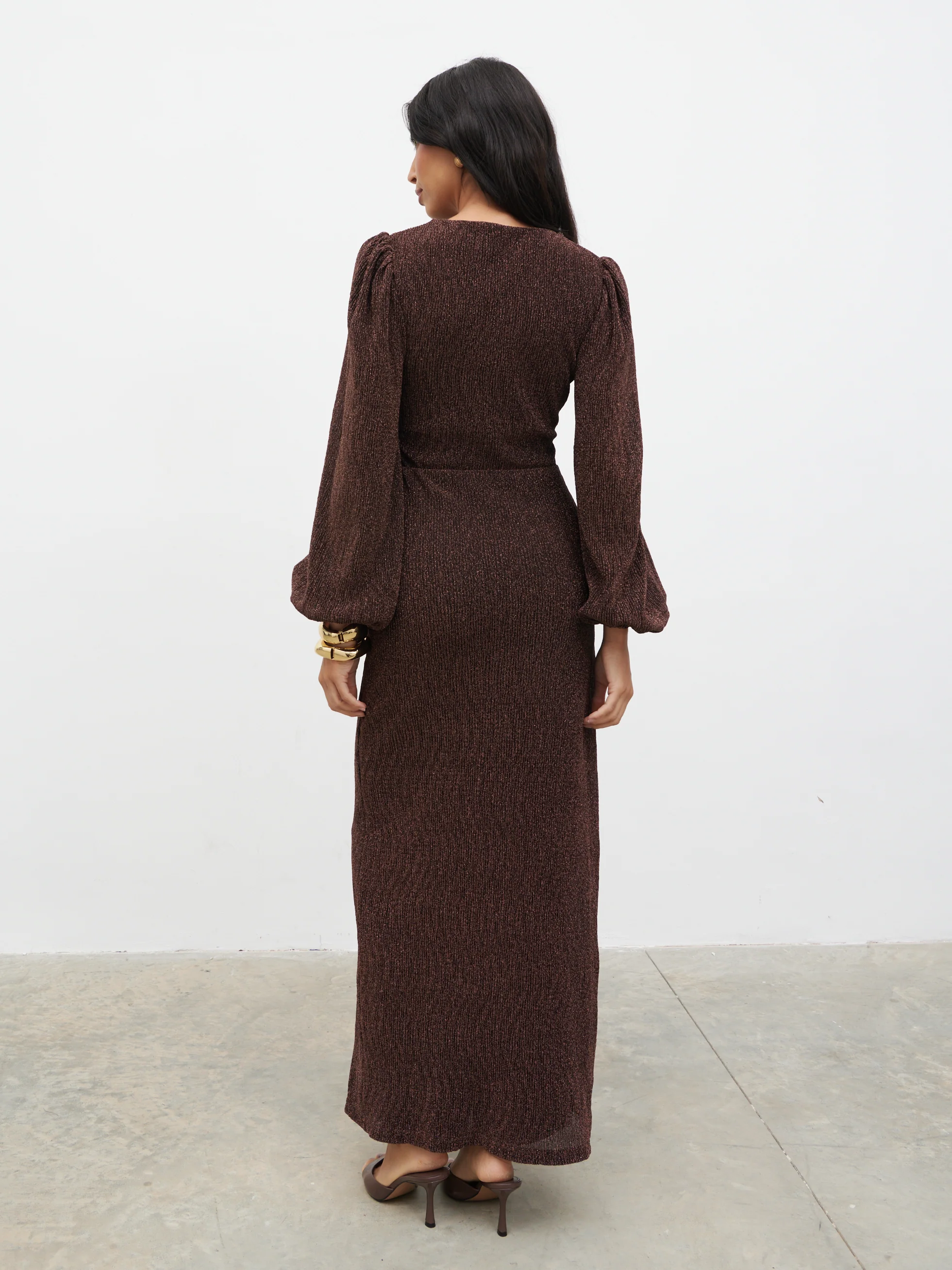Zaya Lurex Metallic Maxi Dress - Brown - Image 4