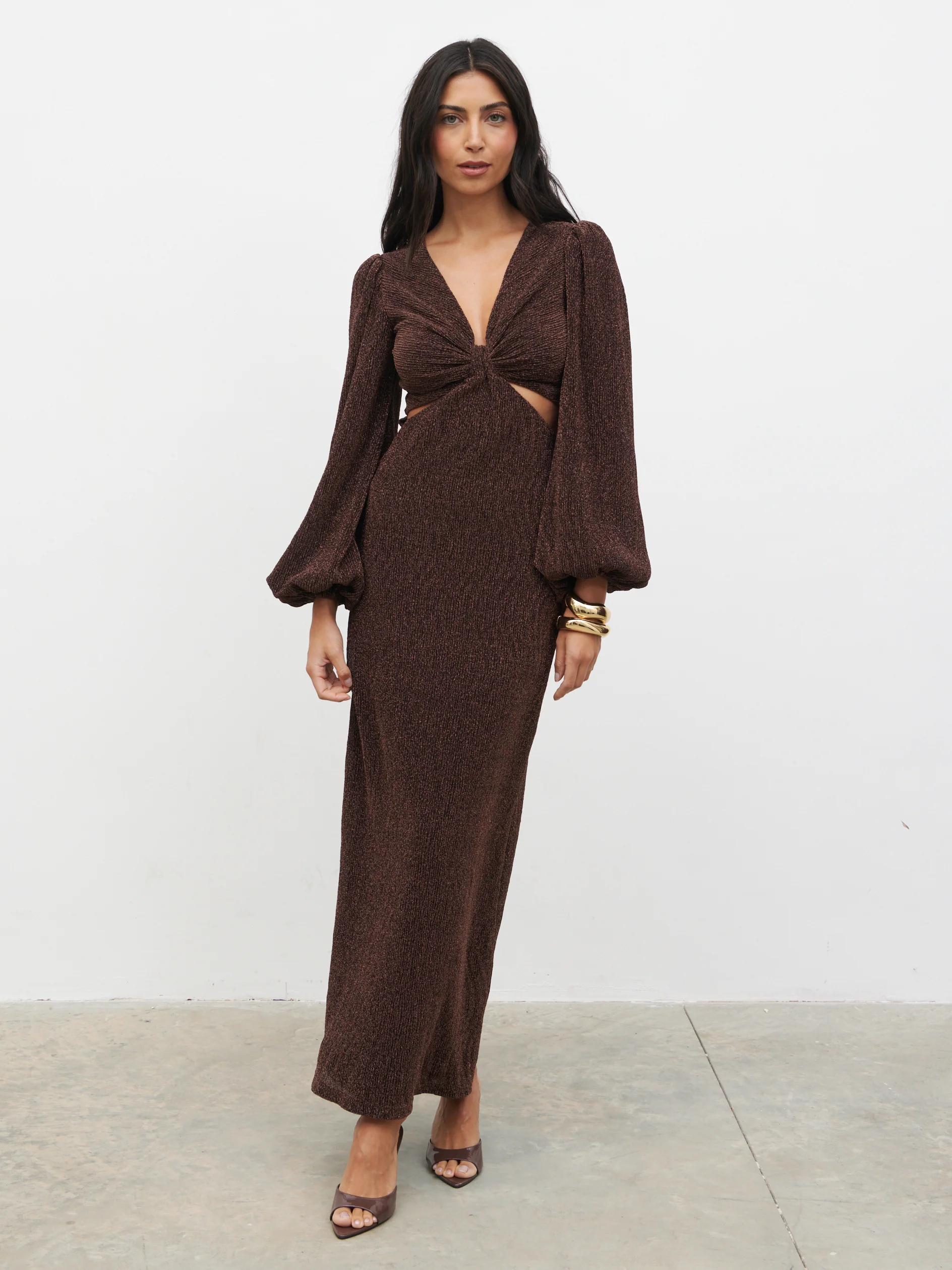 Zaya Lurex Metallic Maxi Dress - Brown - Image 5
