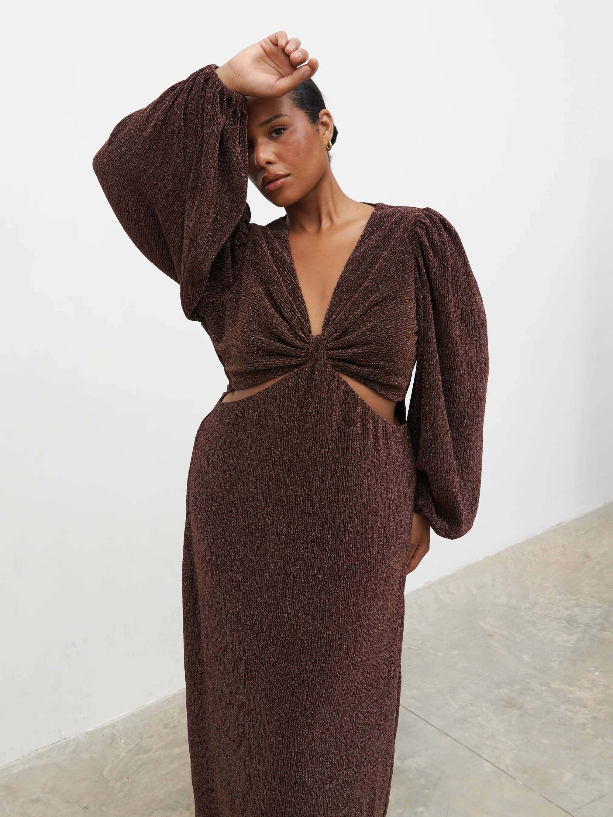 Zaya Lurex Metallic Maxi Dress Curve - Brown - Image 2