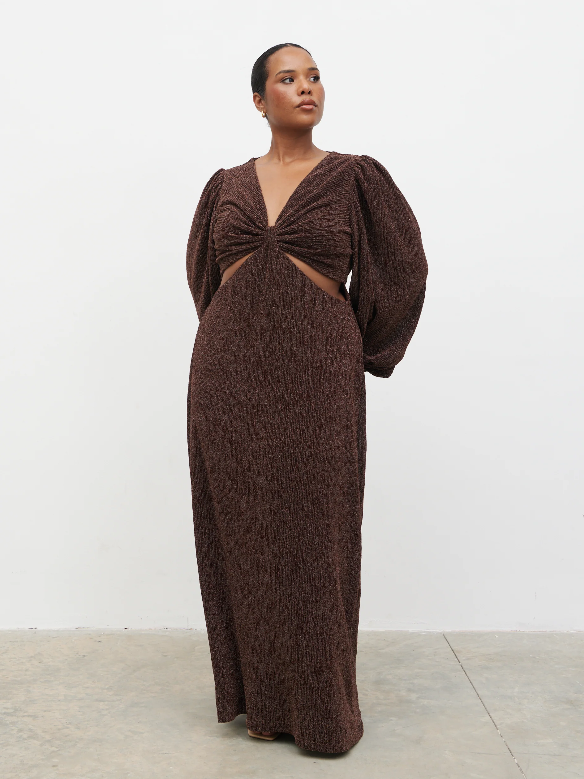 Zaya Lurex Metallic Maxi Dress Curve - Brown - Image 5
