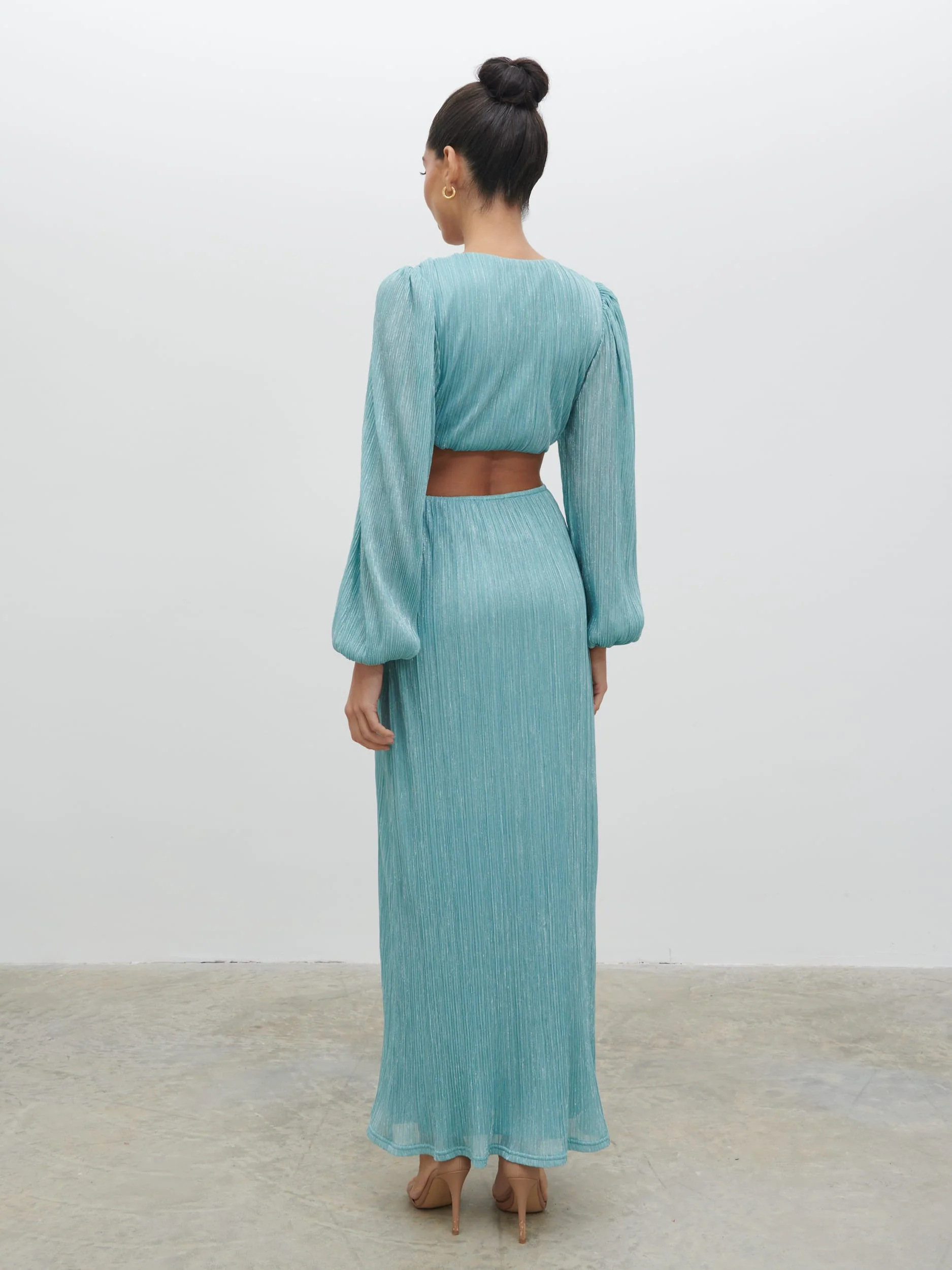 Zaya Plisse Metallic Maxi Dress - Blue - Image 3