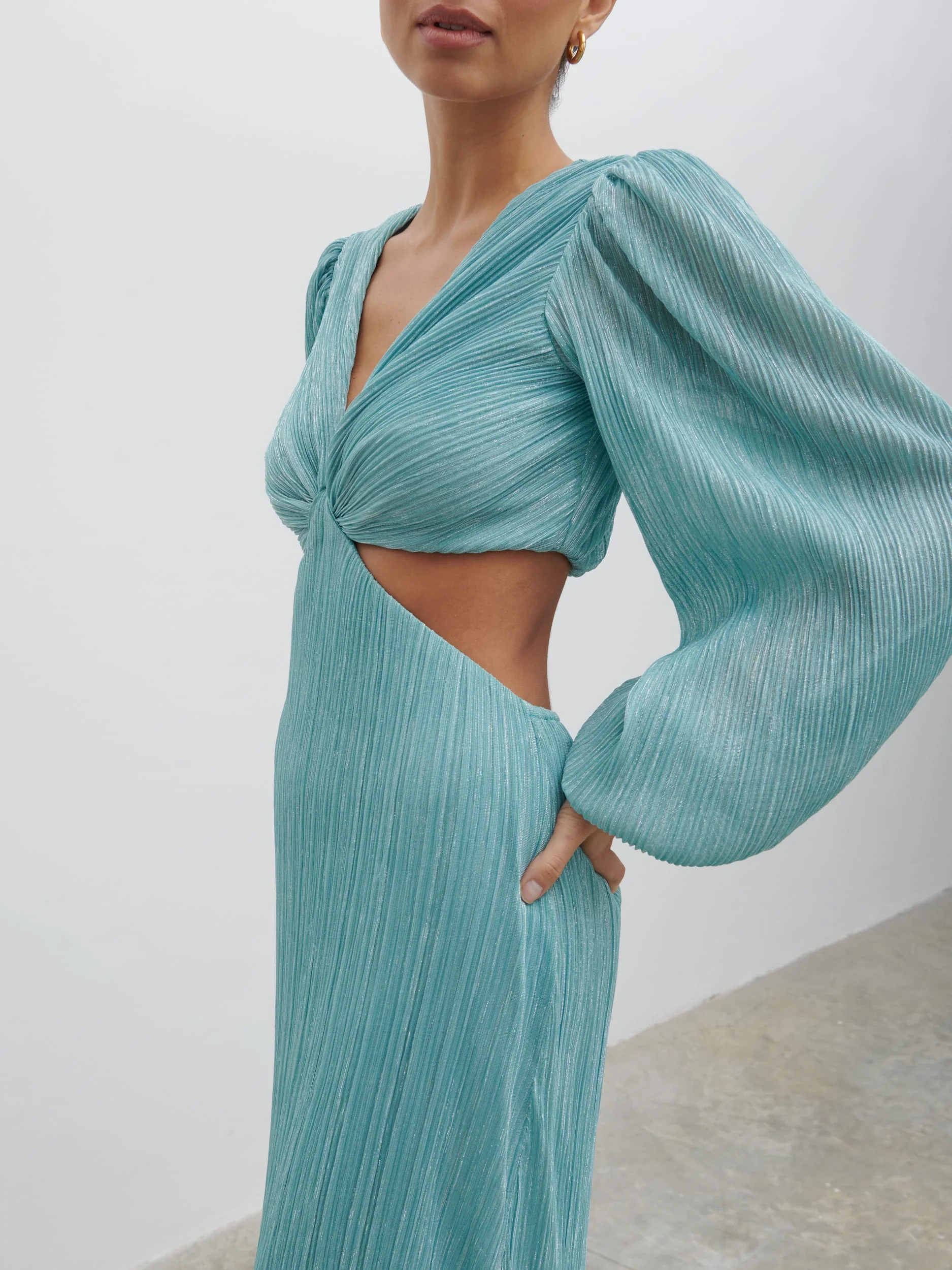 Zaya Plisse Metallic Maxi Dress - Blue - Image 4