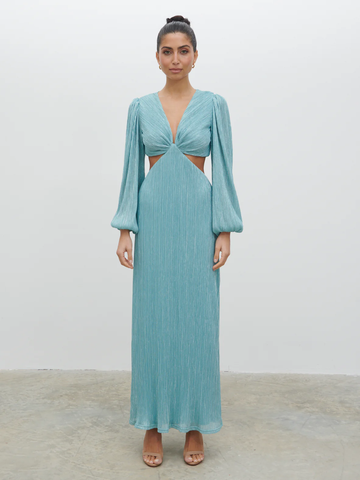 Zaya Plisse Metallic Maxi Dress - Blue - Image 5
