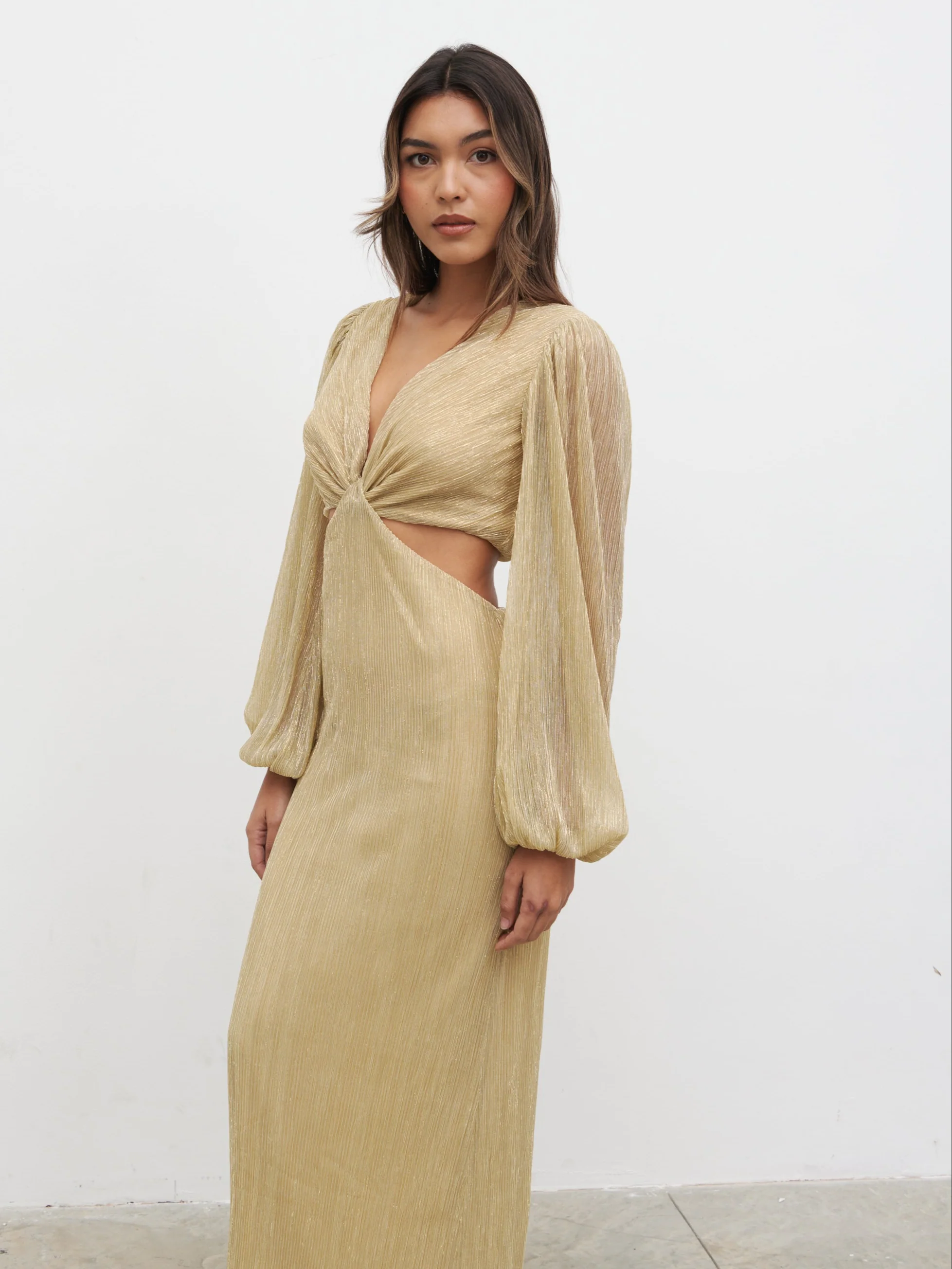 Zaya Plisse Metallic Maxi Dress - Metallic Gold - Image 3