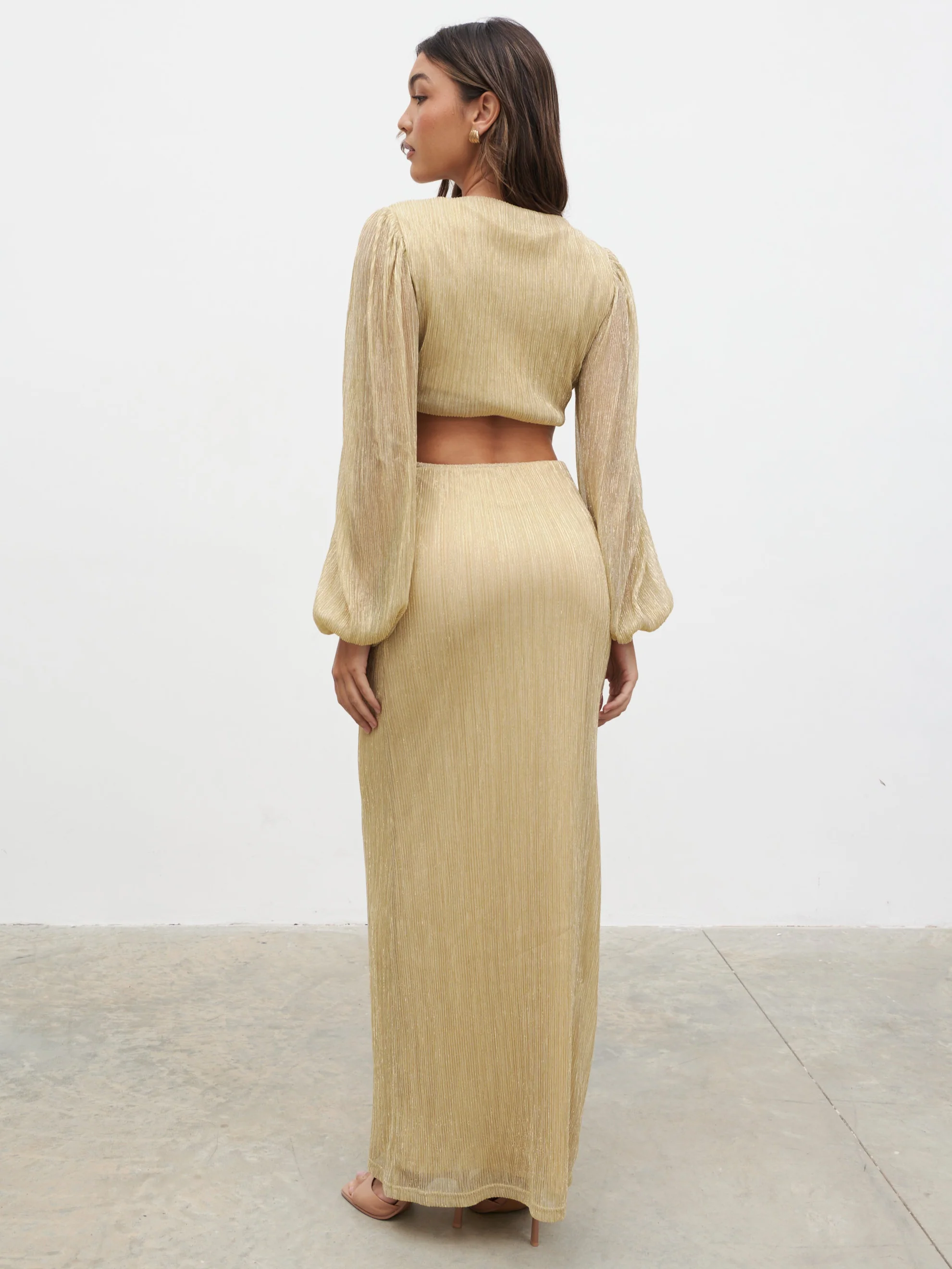 Zaya Plisse Metallic Maxi Dress - Metallic Gold - Image 5