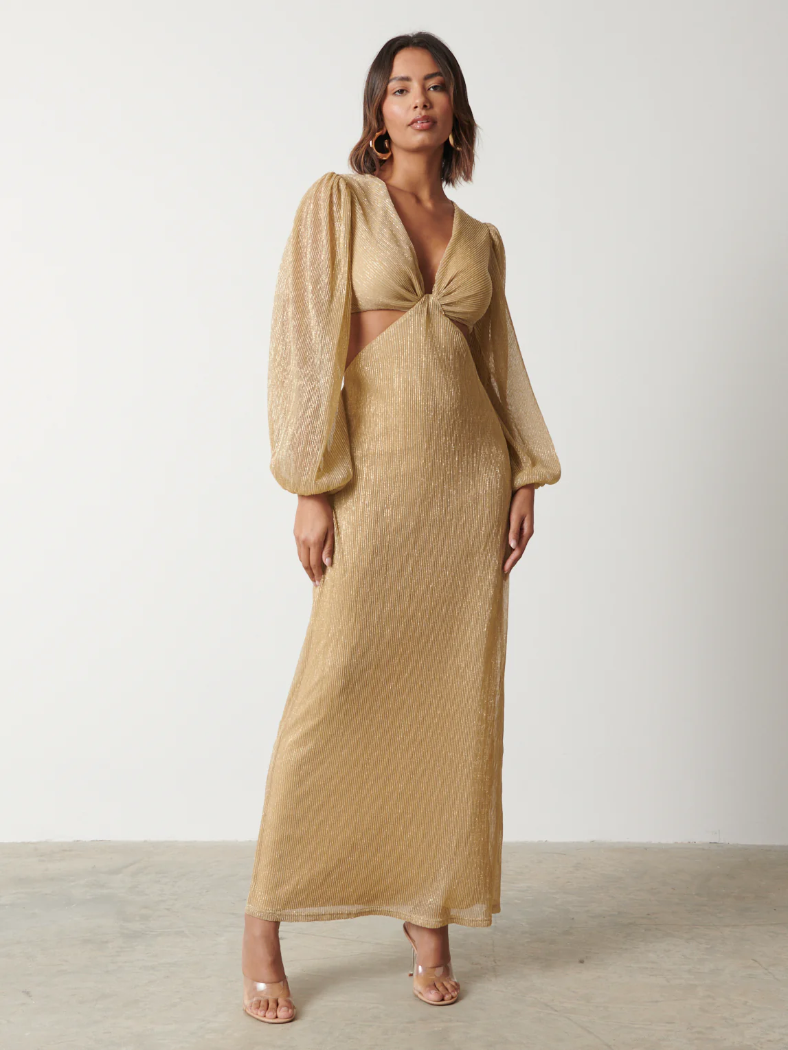Zaya Plisse Metallic Maxi Dress - Metallic Gold - Image 8