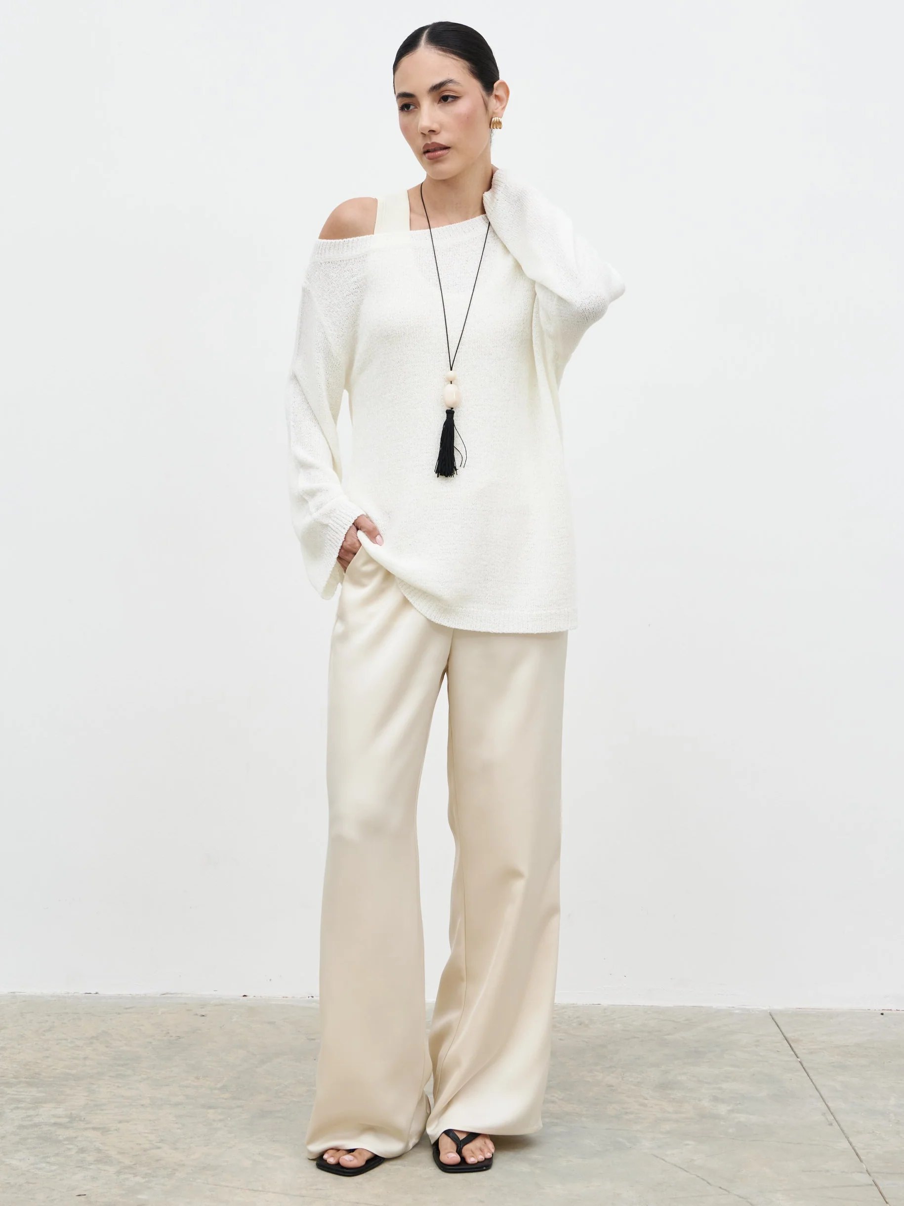 Zelia Fine Knit Off Shoulder Jumper - stone - Image 6