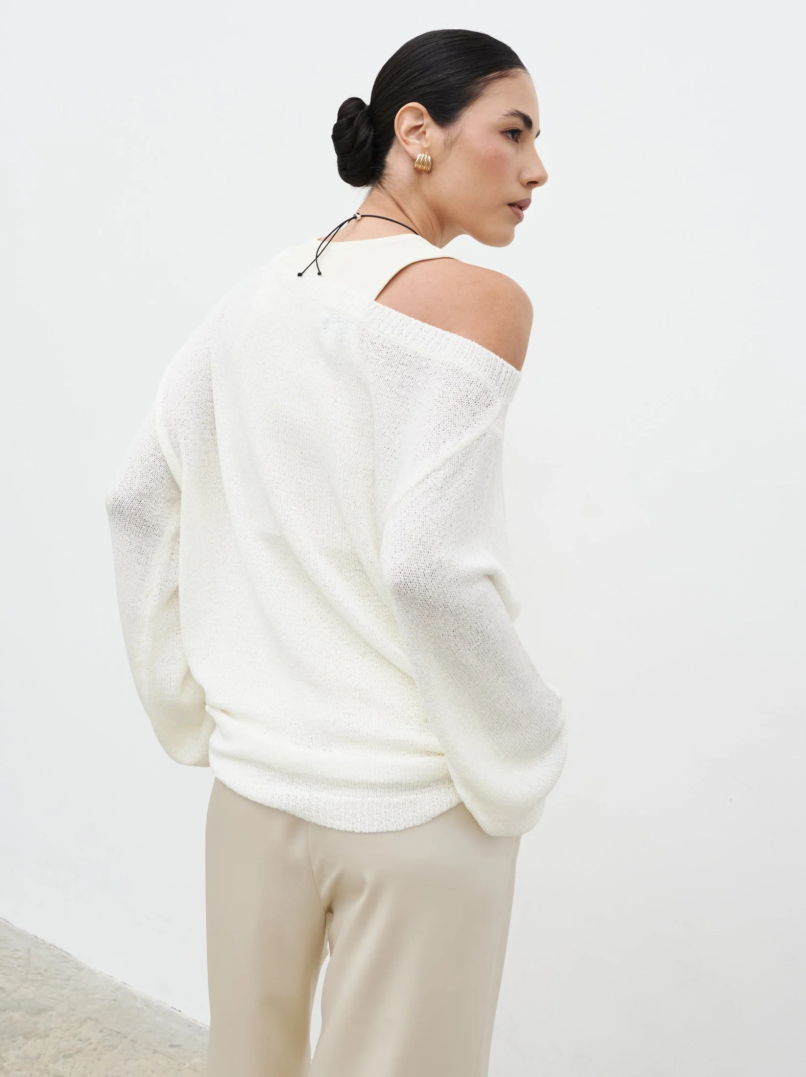 Zelia Fine Knit Off Shoulder Jumper - stone - Image 7