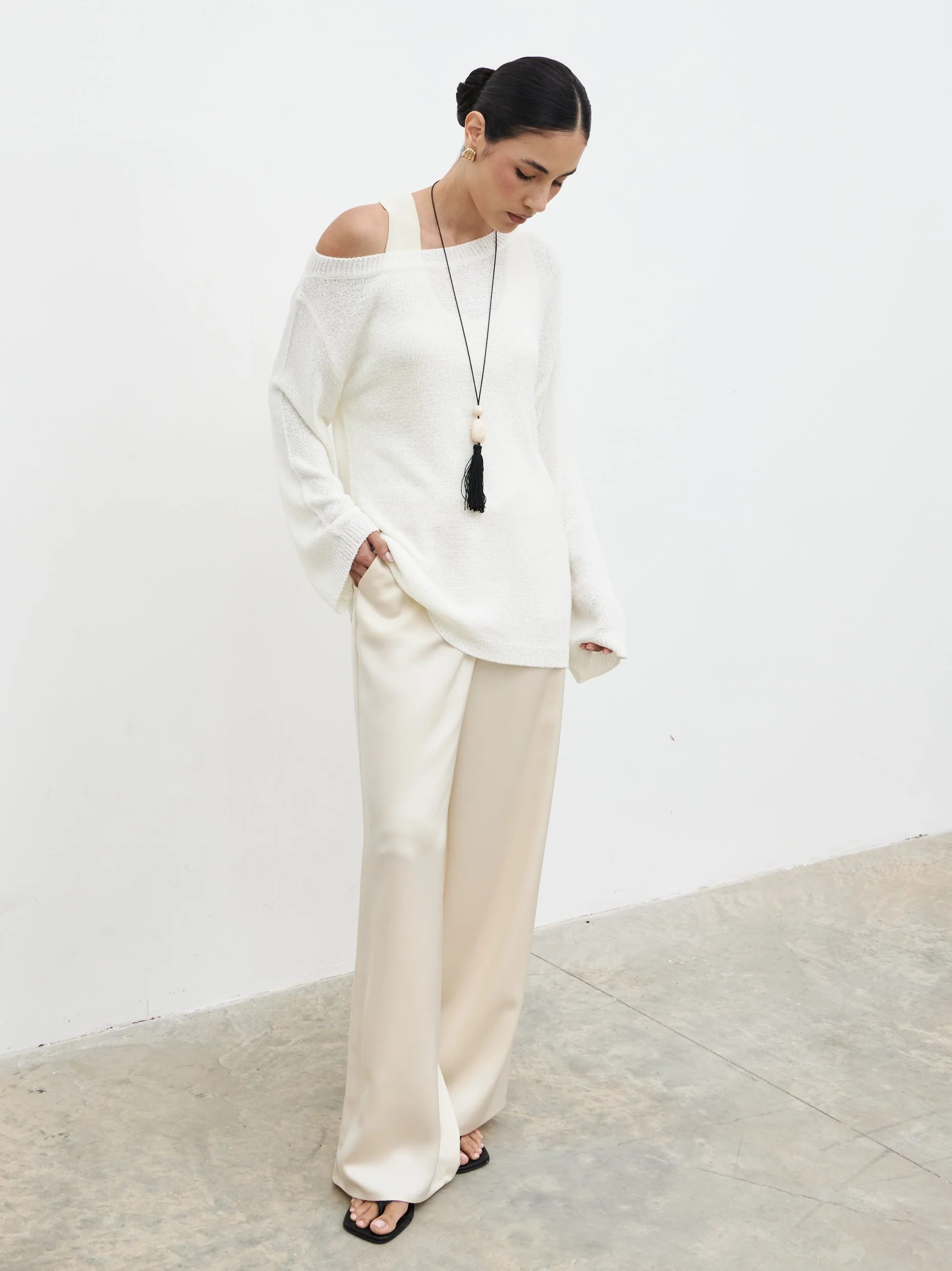 Zelia Fine Knit Off Shoulder Jumper - stone - Image 8