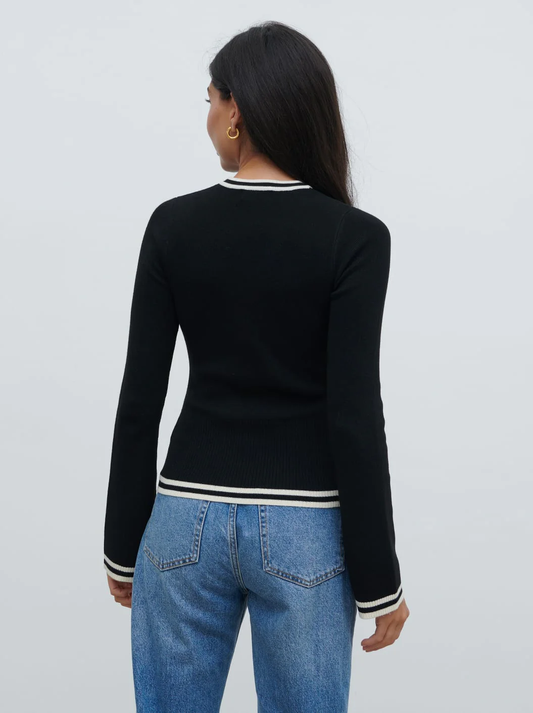 Zella Contrast Knit Top - Black and Cream - Image 3