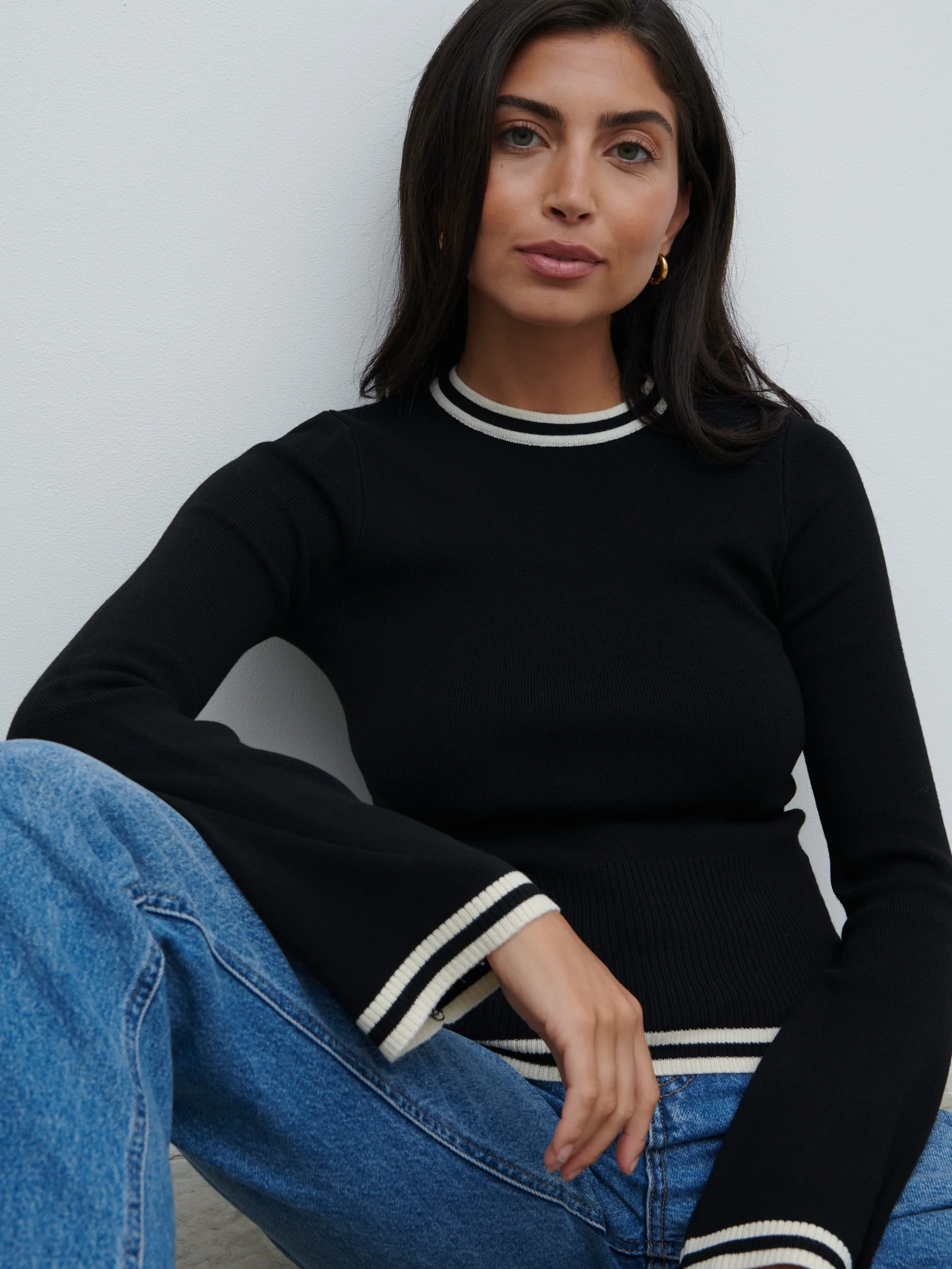 Zella Contrast Knit Top - Black and Cream - Image 4