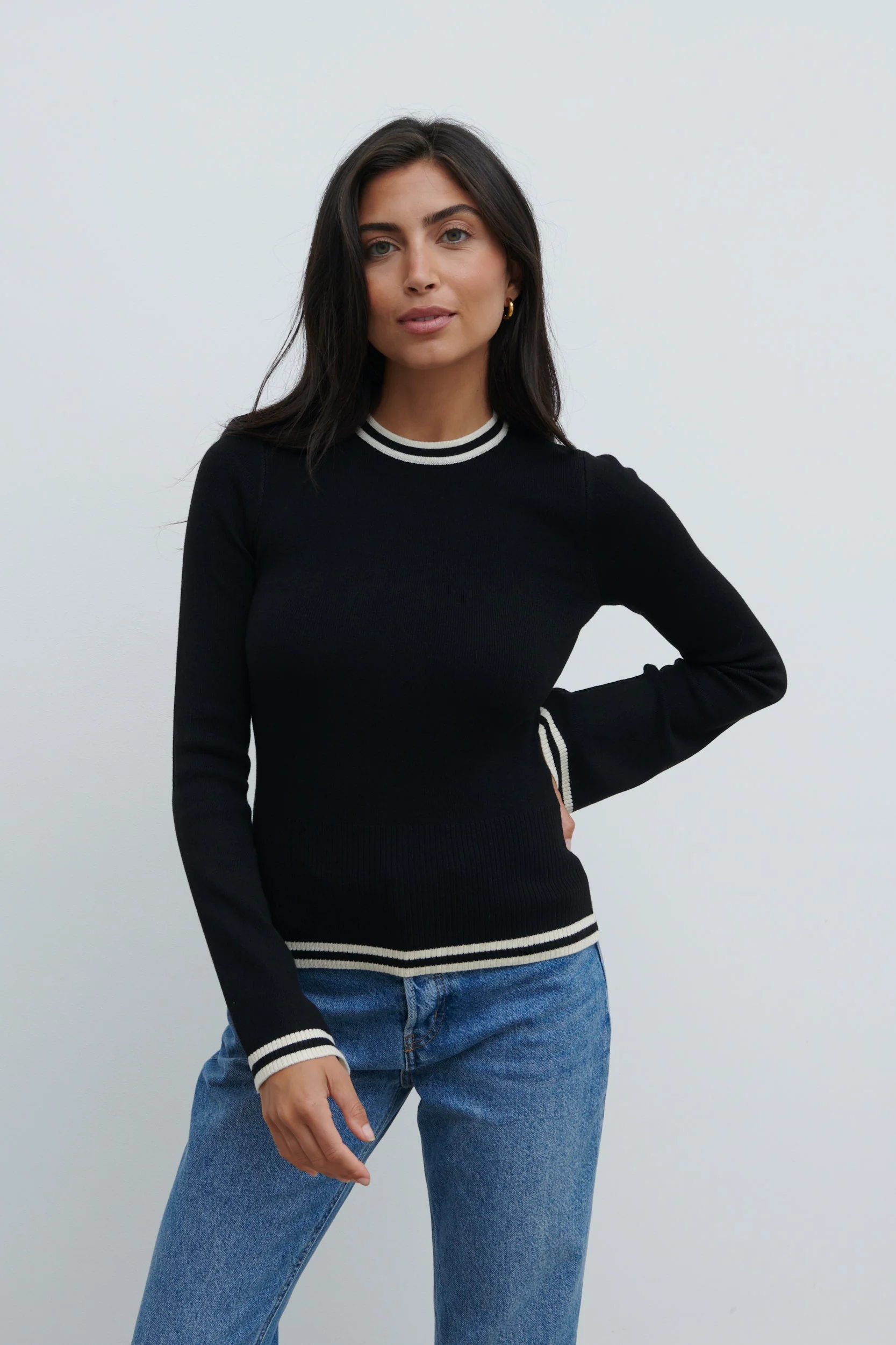 Zella Contrast Knit Top - Black and Cream - Image 5
