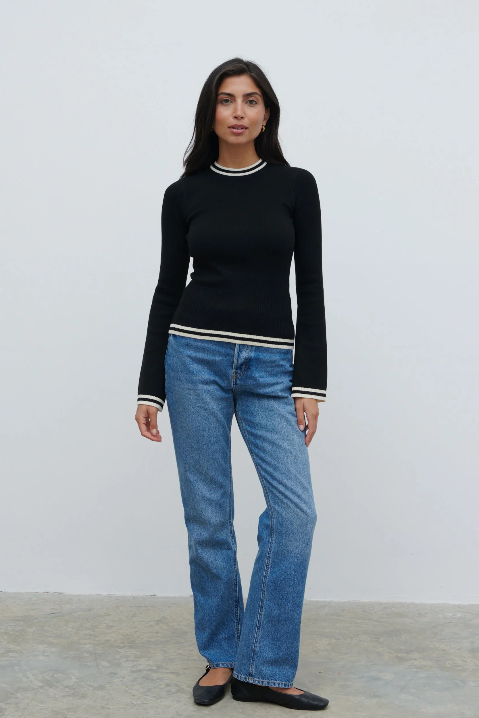 Zella Contrast Knit Top - Black and Cream - Image 6