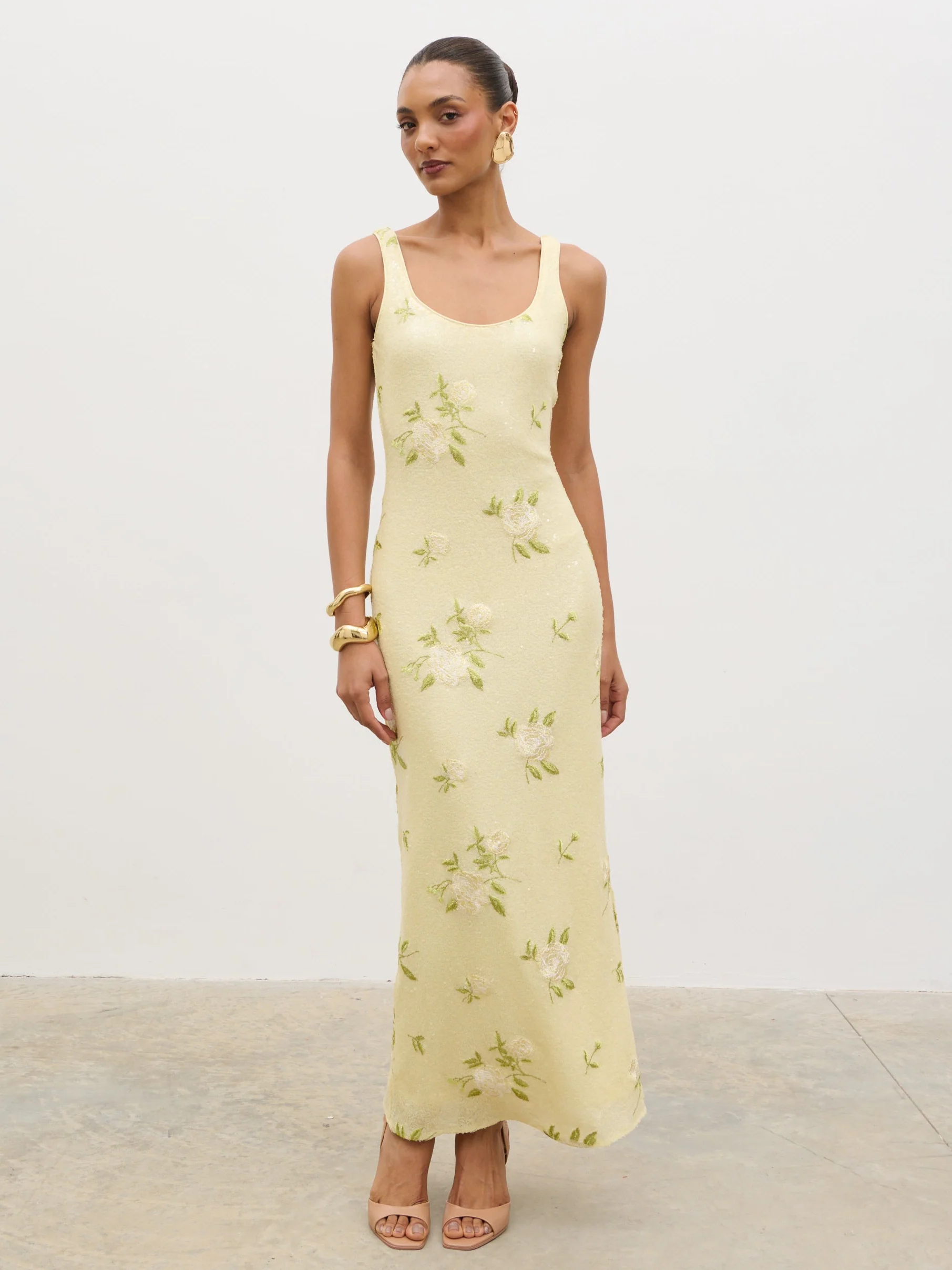 Zia Sequin Maxi Dress - Lemon Floral Sequin - Image 3