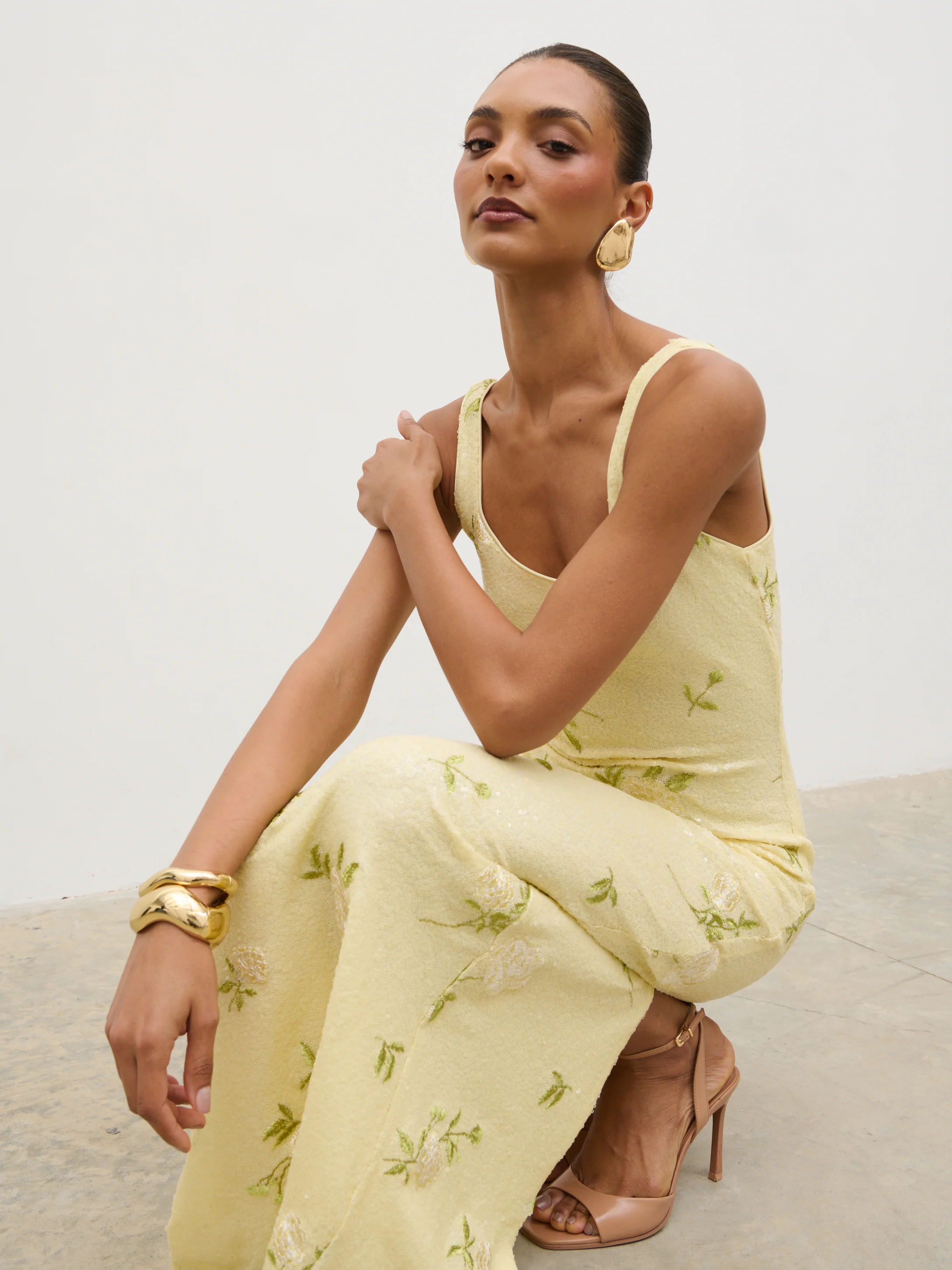 Zia Sequin Maxi Dress - Lemon Floral Sequin - Image 5