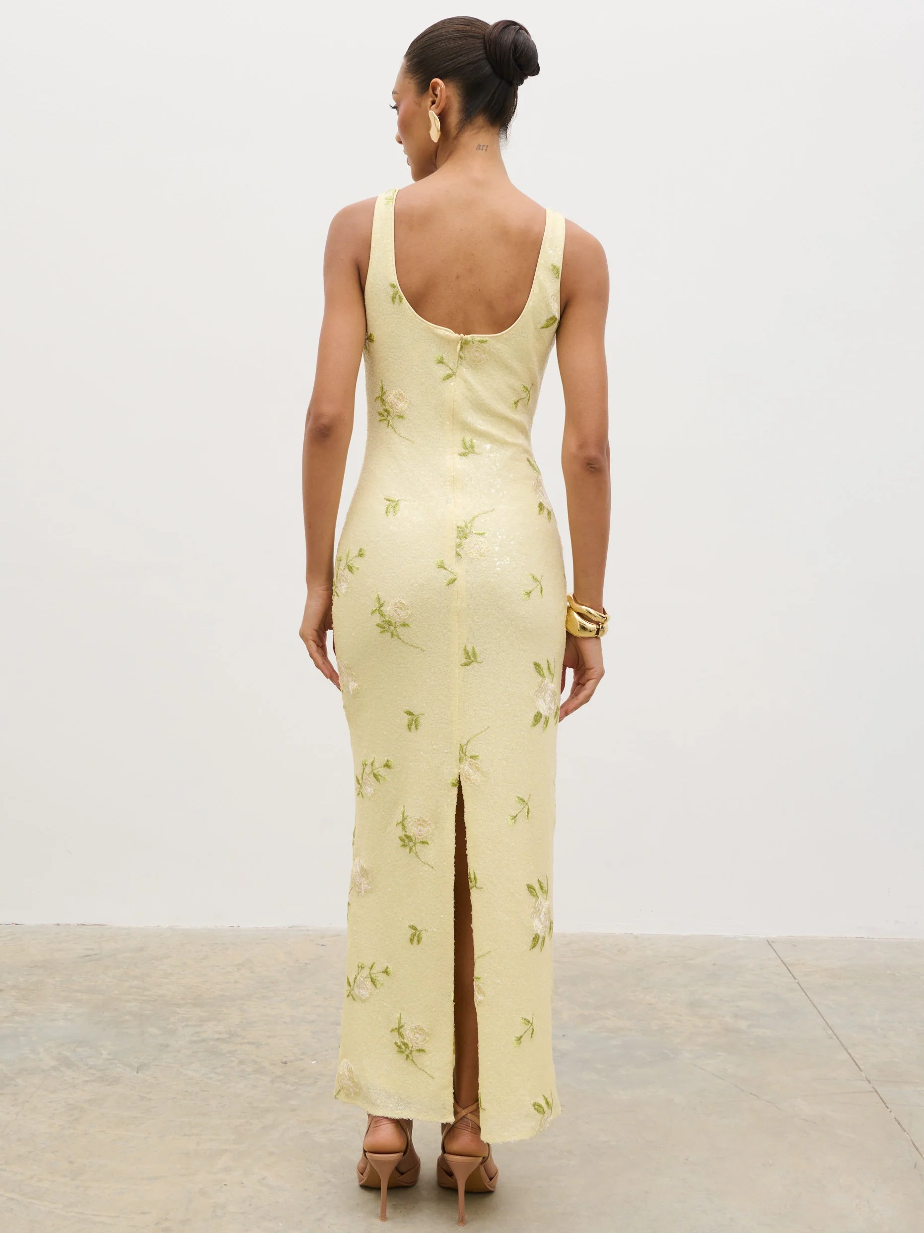 Zia Sequin Maxi Dress - Lemon Floral Sequin - Image 6