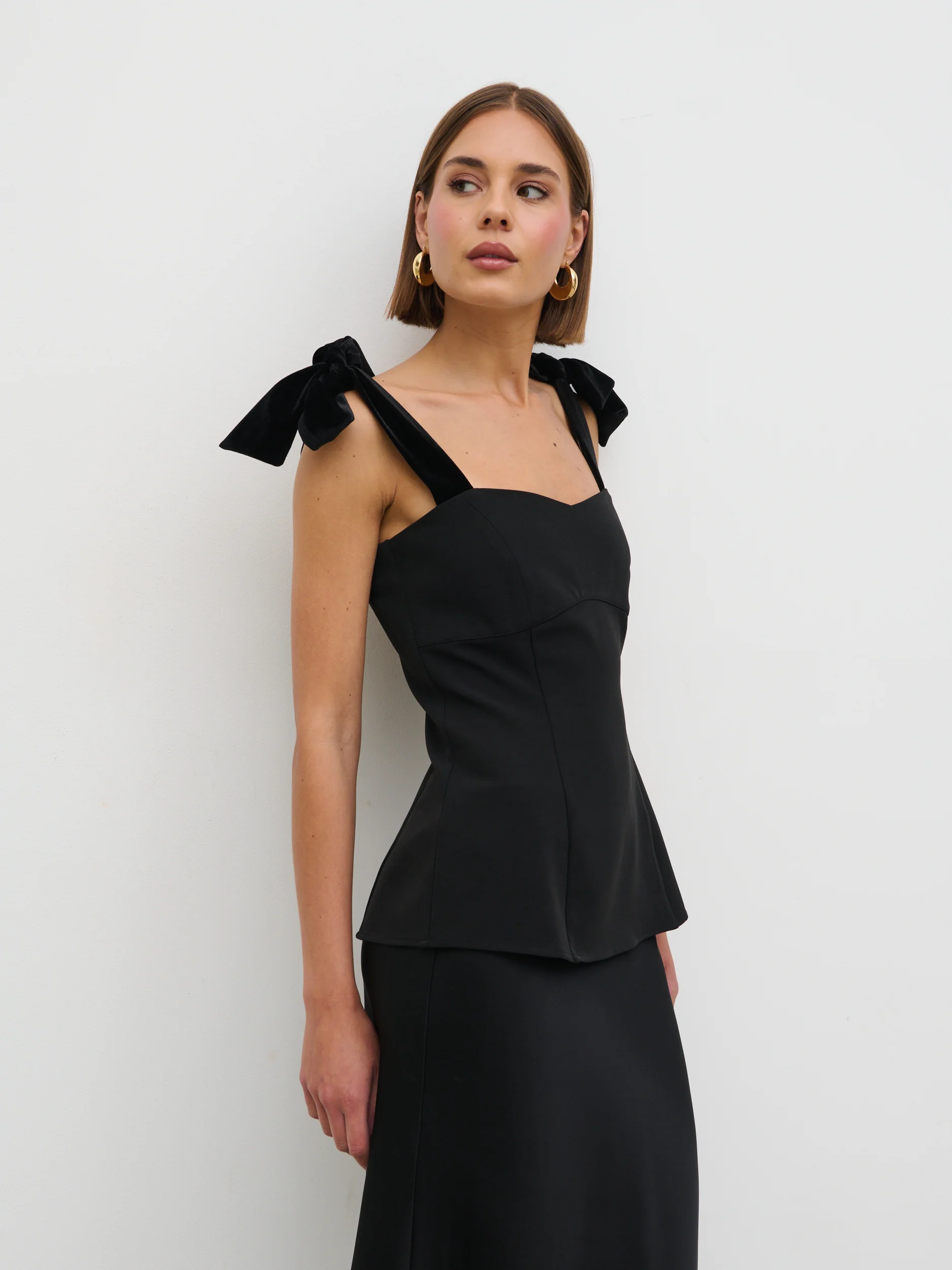 Zienna Velvet Bow Corset Top - Black - Image 5