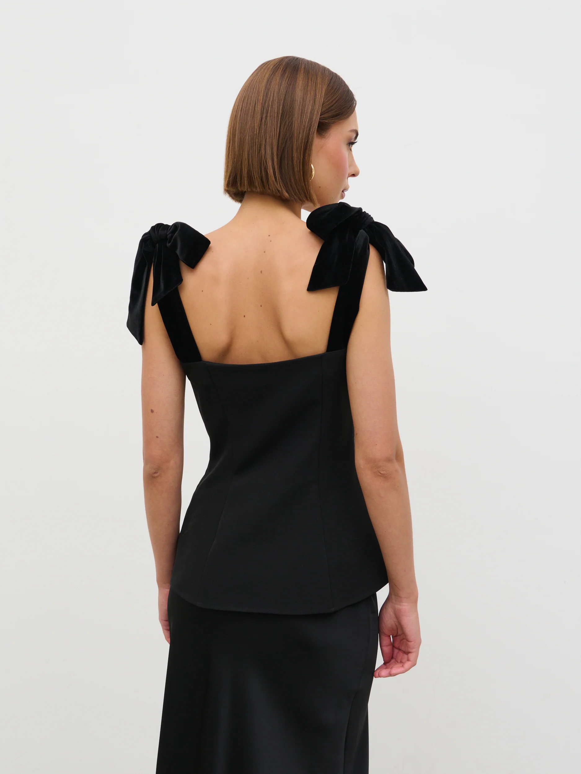 Zienna Velvet Bow Corset Top - Black - Image 6