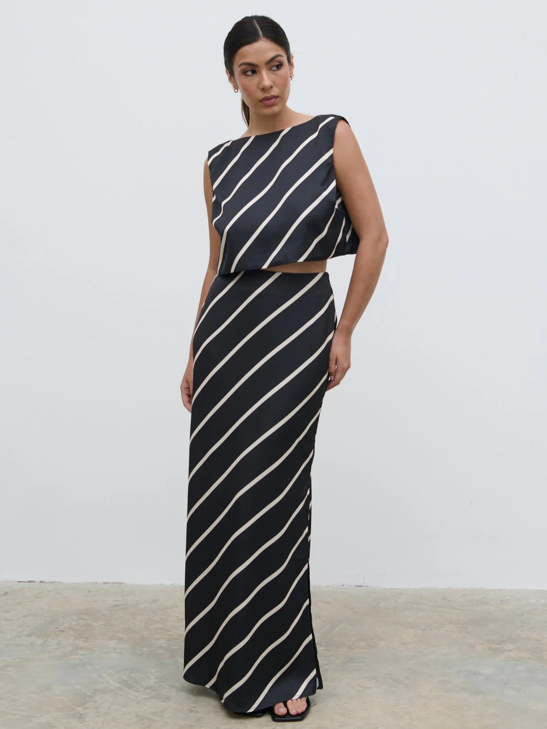 Zuri Maxi Skirt - Black and Cream Asymmetric Stripe - Image 10