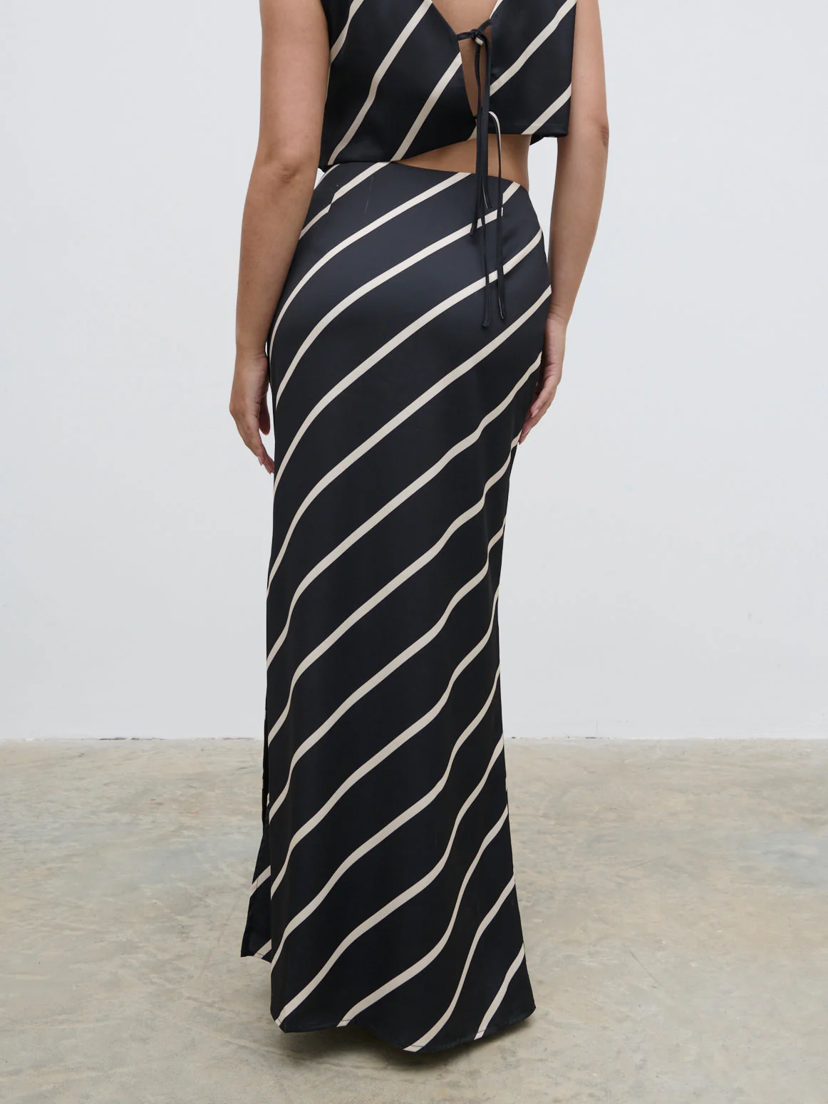 Zuri Maxi Skirt - Black and Cream Asymmetric Stripe - Image 11