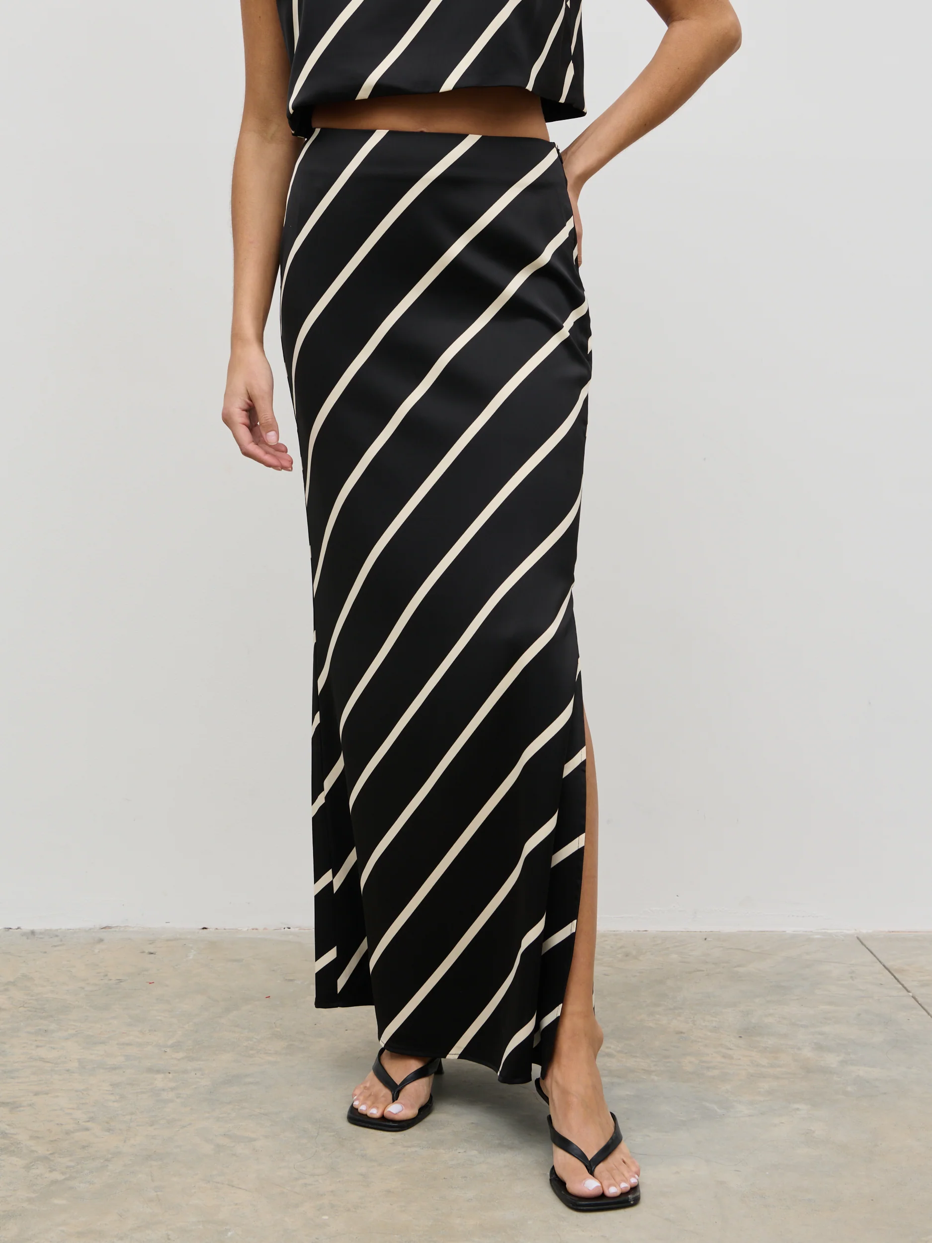 Zuri Maxi Skirt - Black and Cream Asymmetric Stripe - Image 3